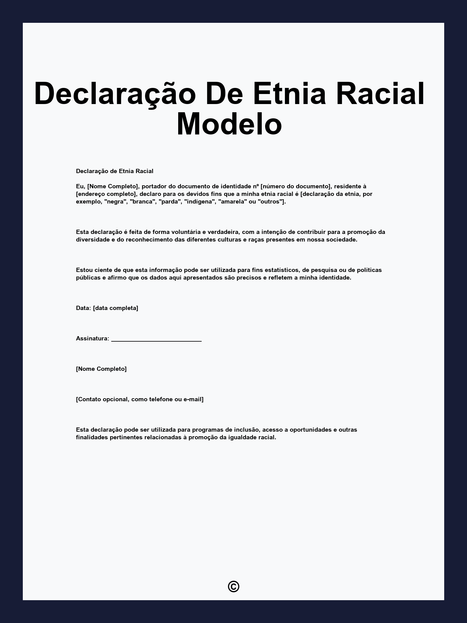Declaração De Etnia Racial Modelo