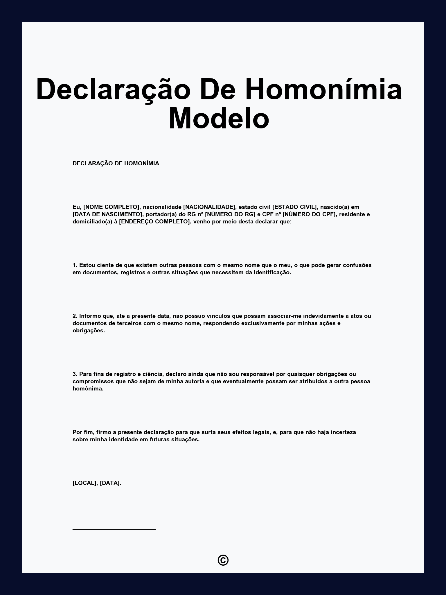 Declaração De Homonímia Modelo