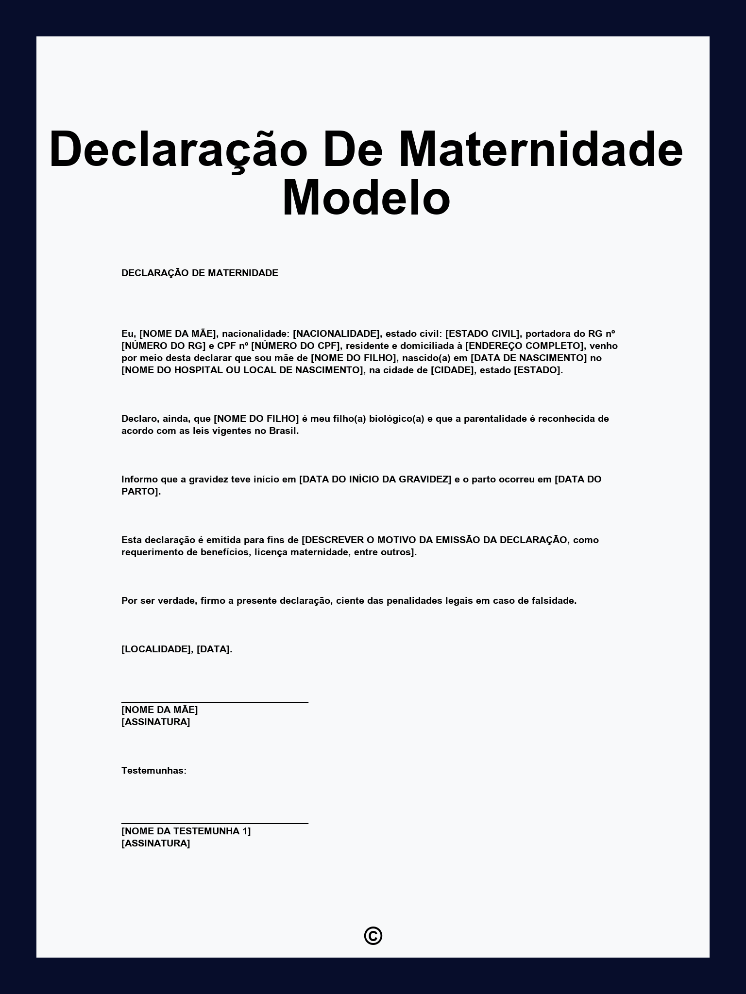 Declaração De Maternidade Modelo