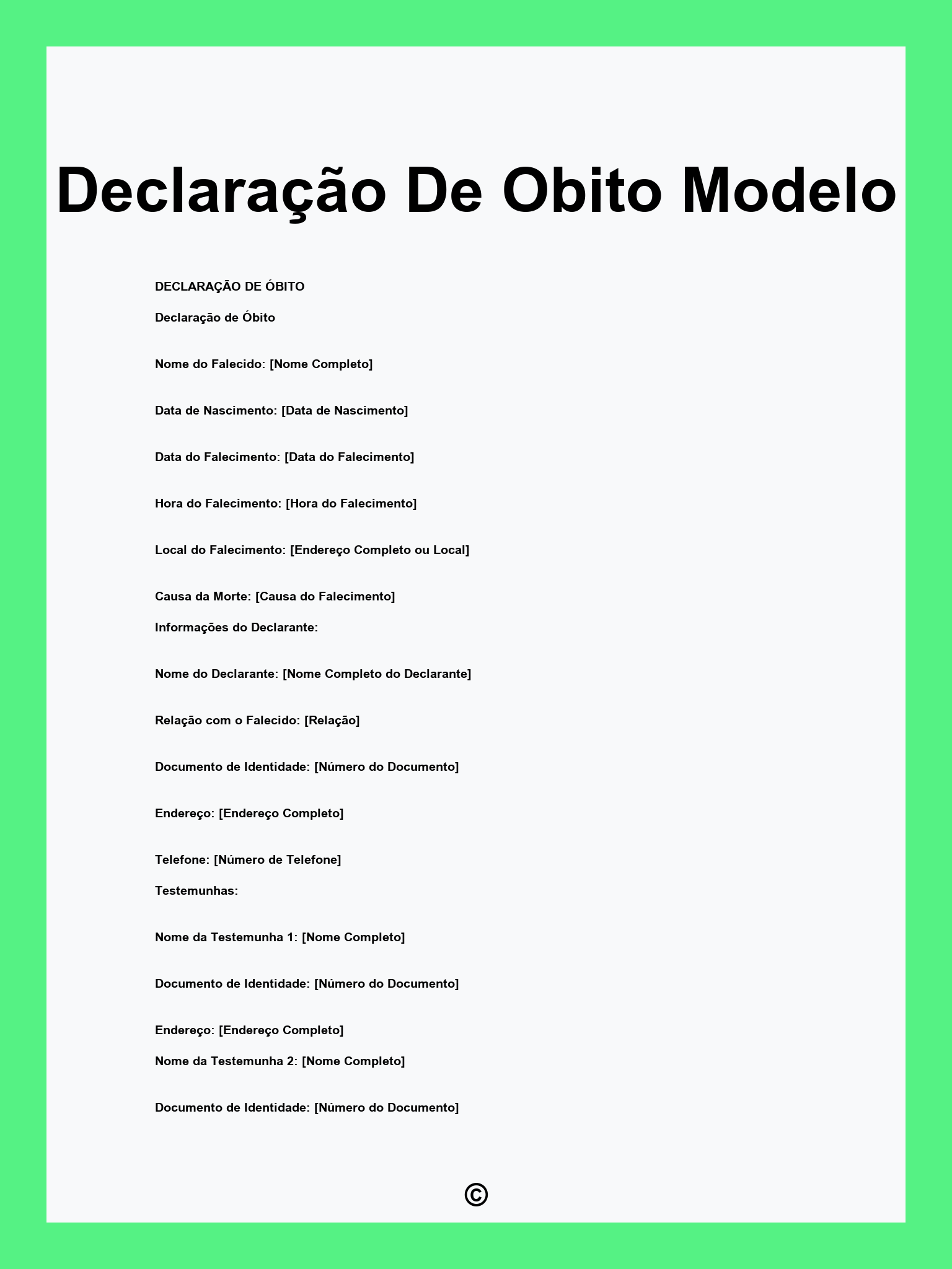 Declaração De Obito Modelo