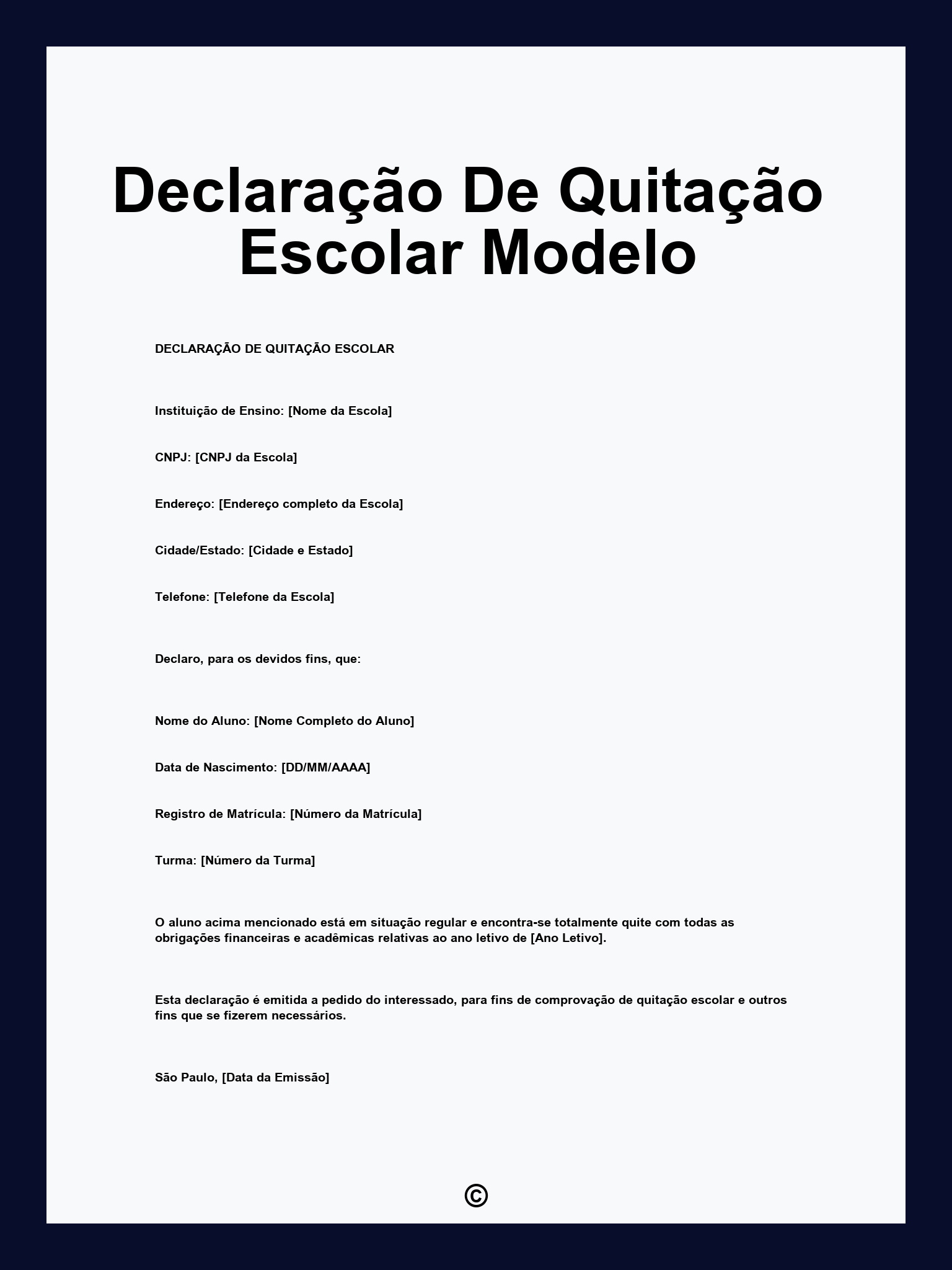 Declaração De Quitação Escolar Modelo