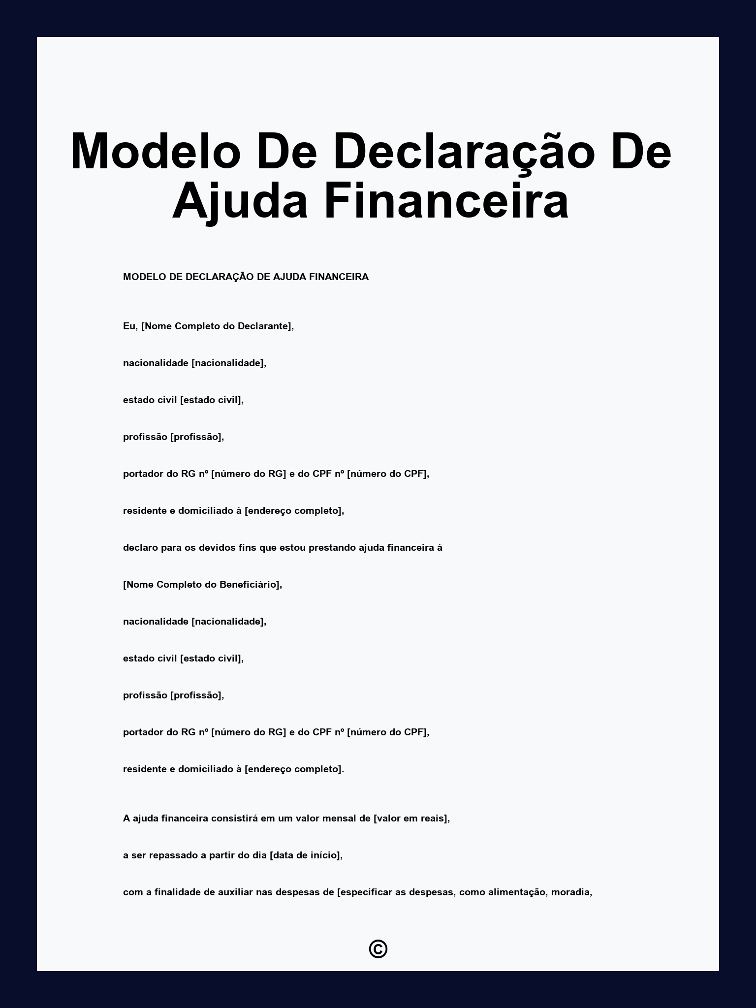 Modelo De Declaração De Ajuda Financeira