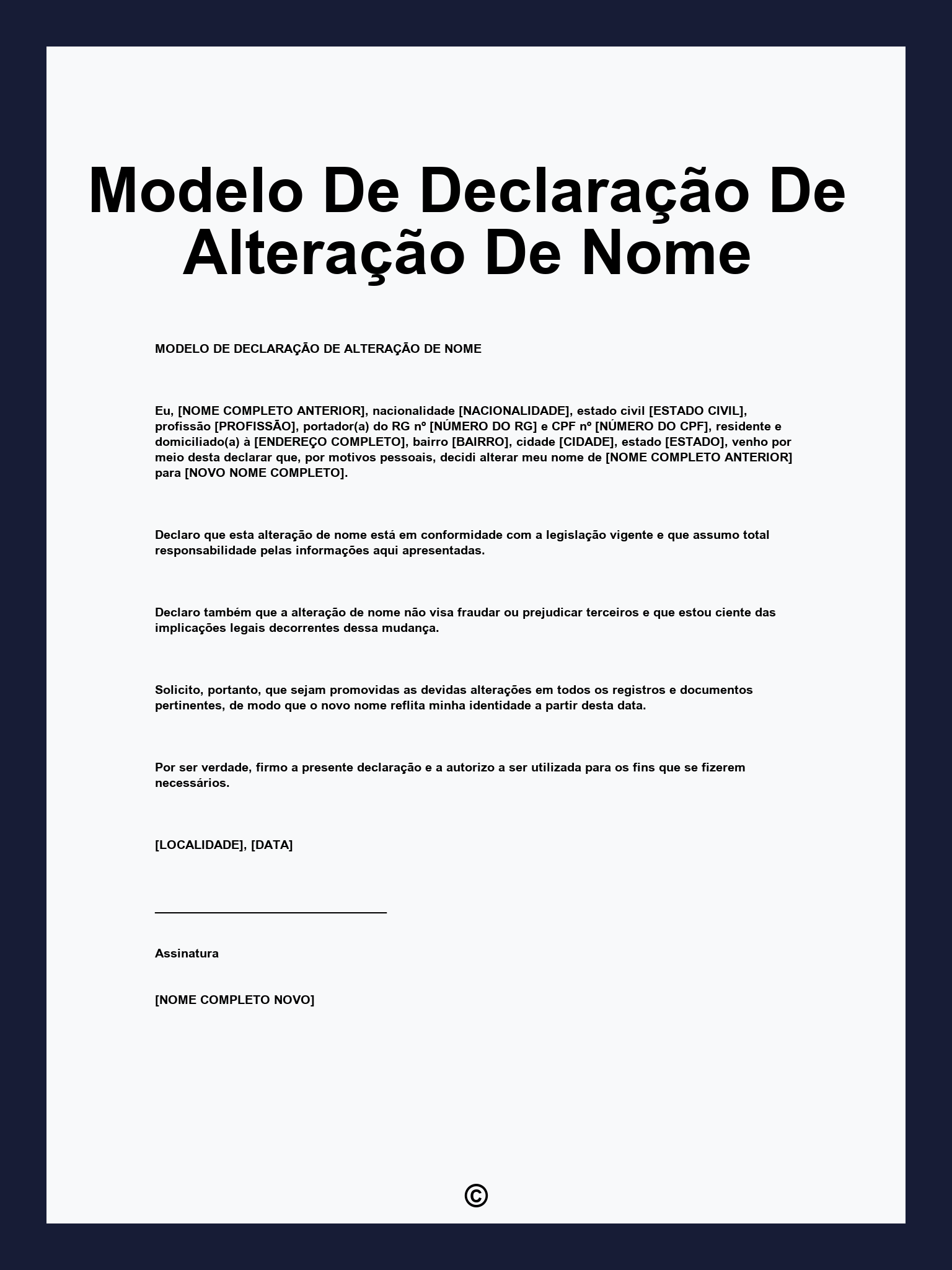 Modelo De Declaração De Alteração De Nome