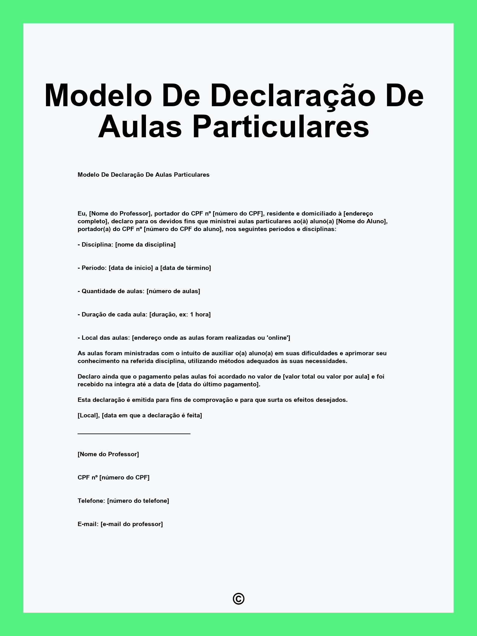 Modelo De Declaração De Aulas Particulares