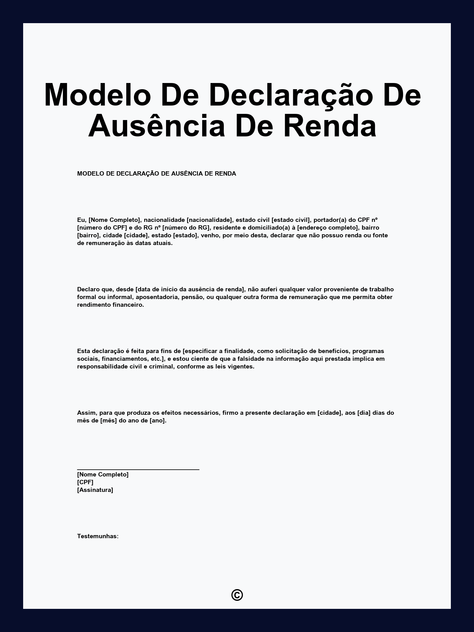 Modelo De Declaração De Ausência De Renda