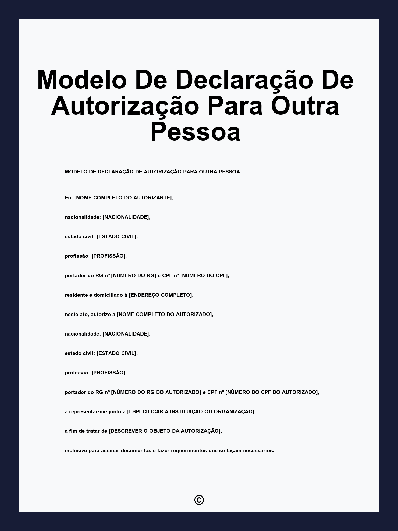 Modelo De Declaração De Autorização Para Outra Pessoa