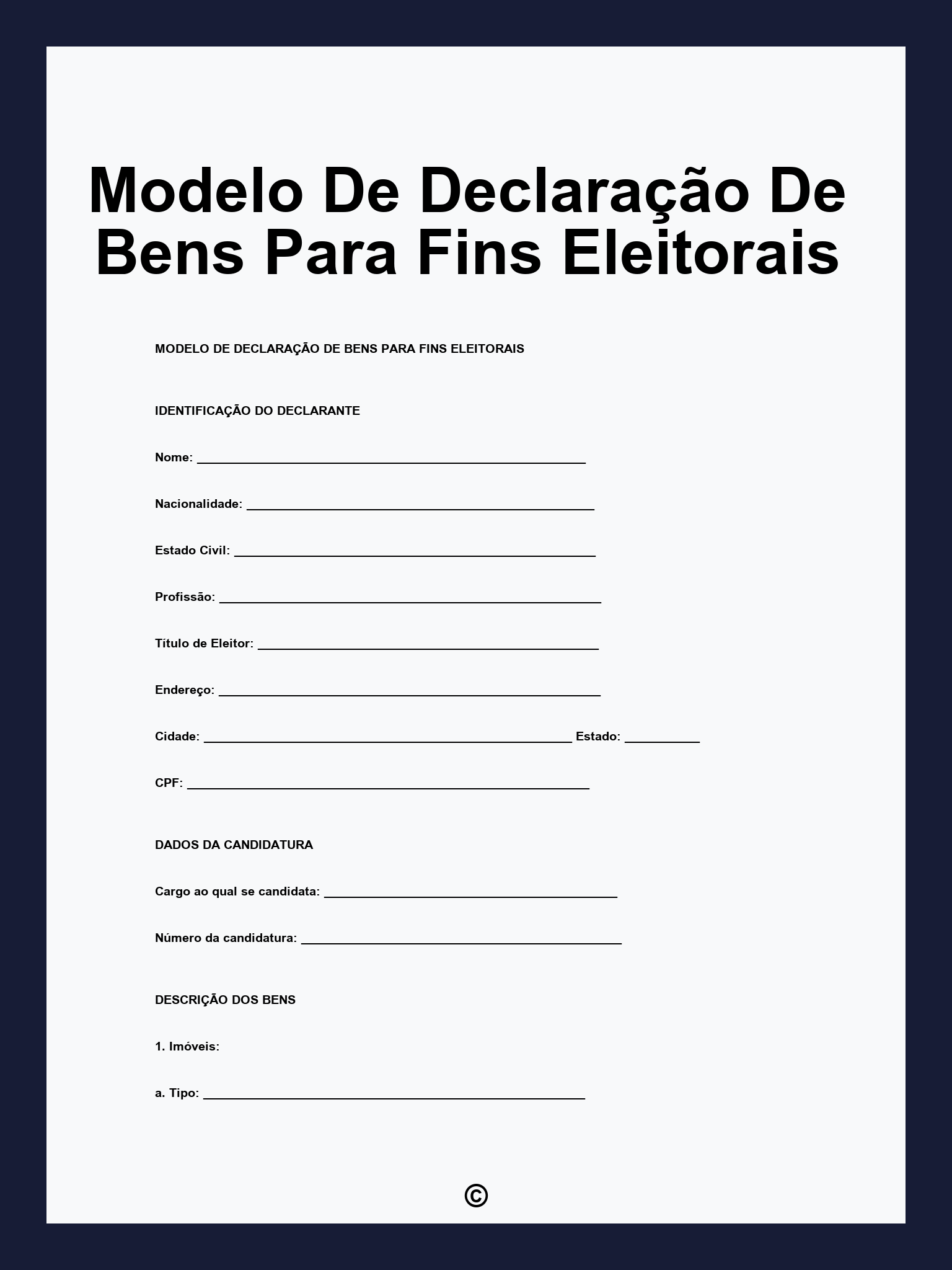 Modelo De Declaração De Bens Para Fins Eleitorais