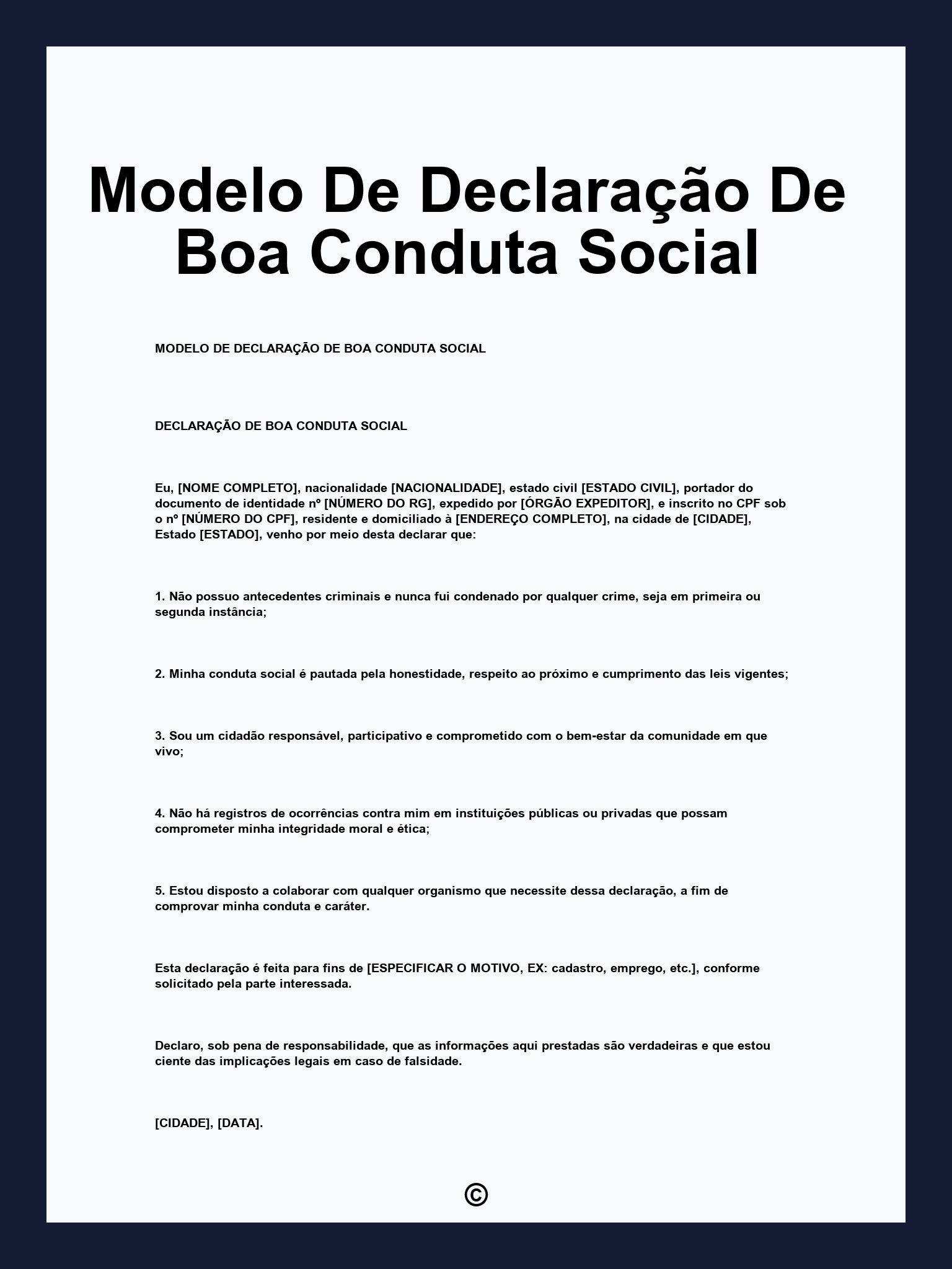 Modelo De Declaração De Boa Conduta Social