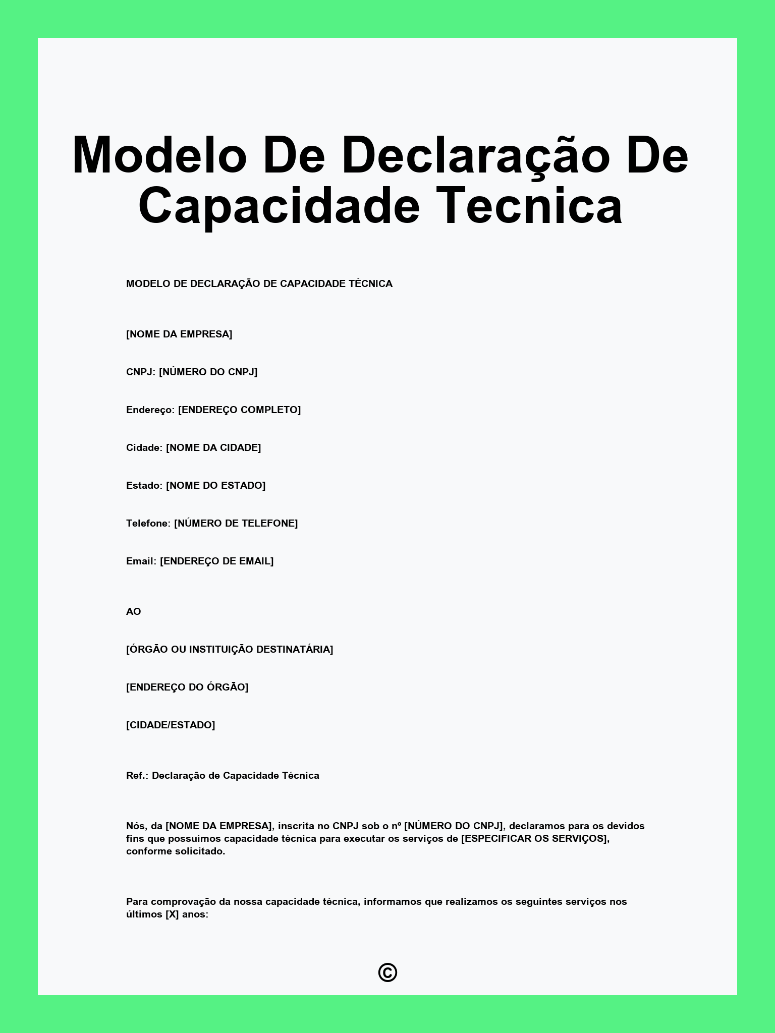 Modelo De Declaração De Capacidade Tecnica