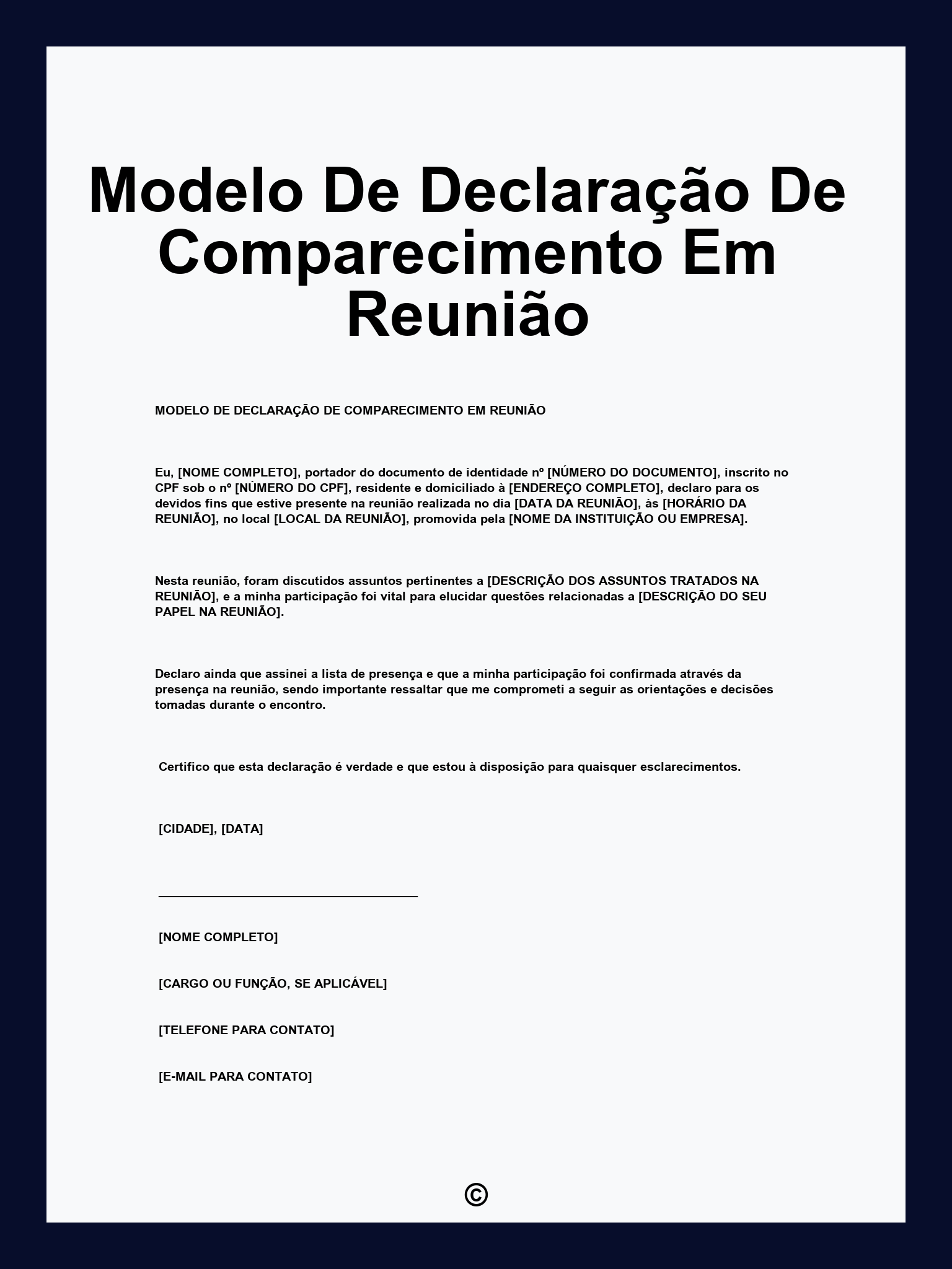 Modelo De Declaração De Comparecimento Em Reunião