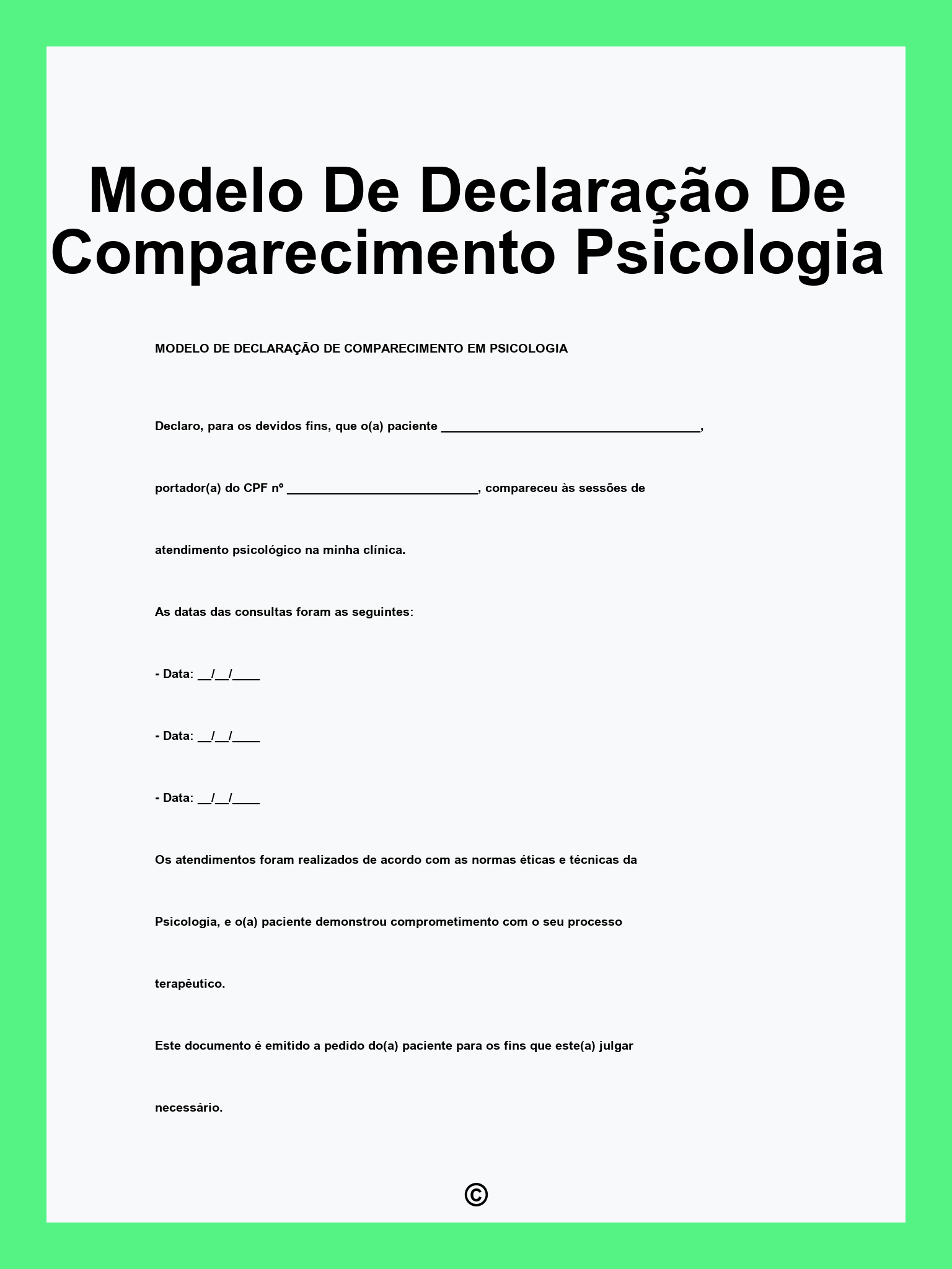 Modelo De Declaração De Comparecimento Psicologia