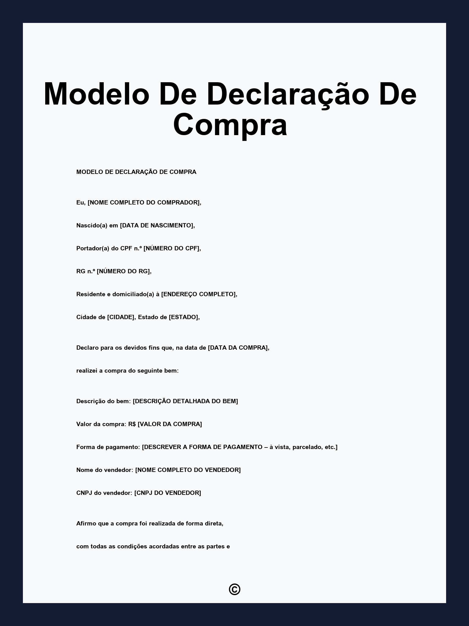 Modelo De Declaração De Compra
