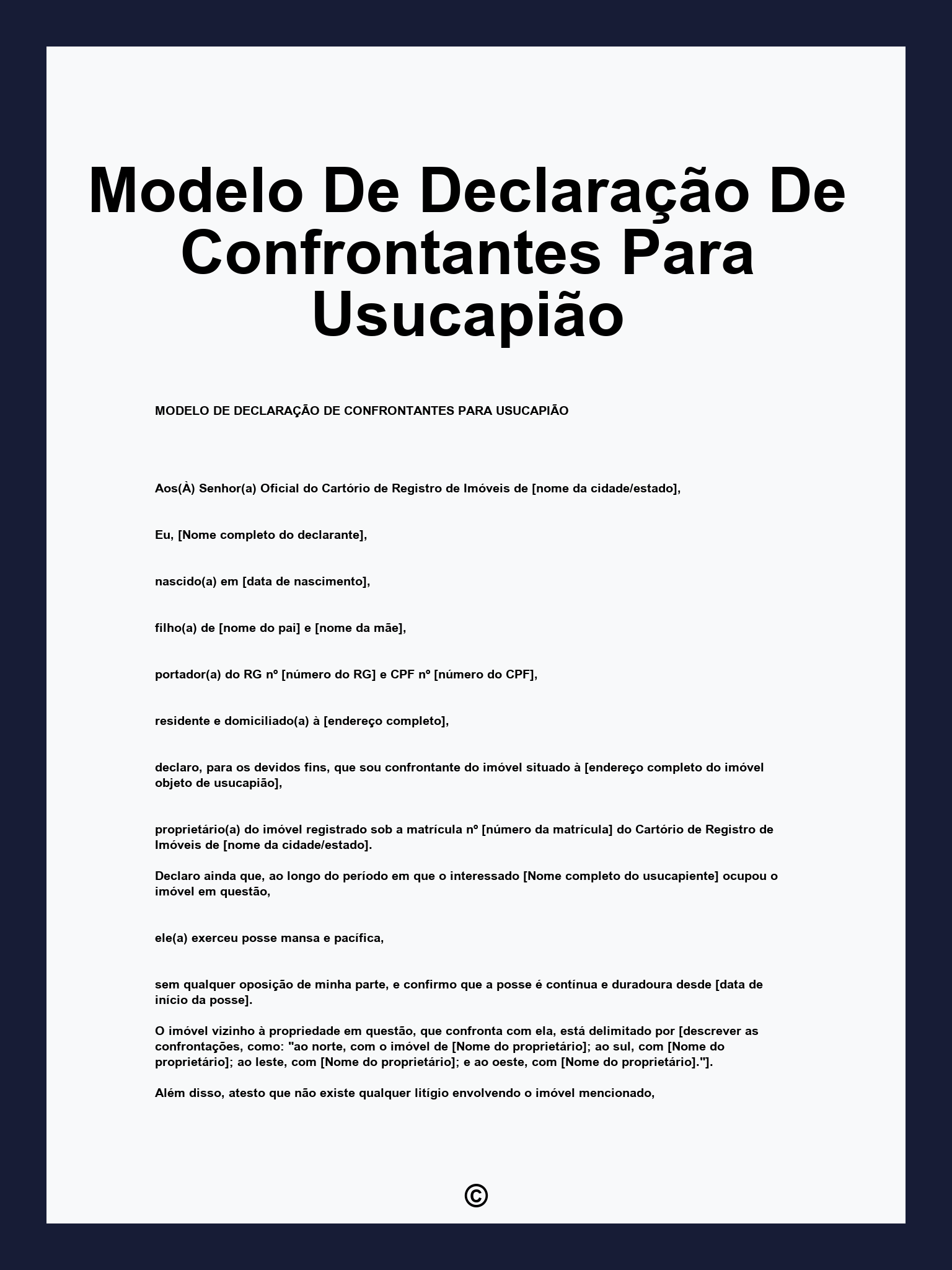 Modelo De Declaração De Confrontantes Para Usucapião