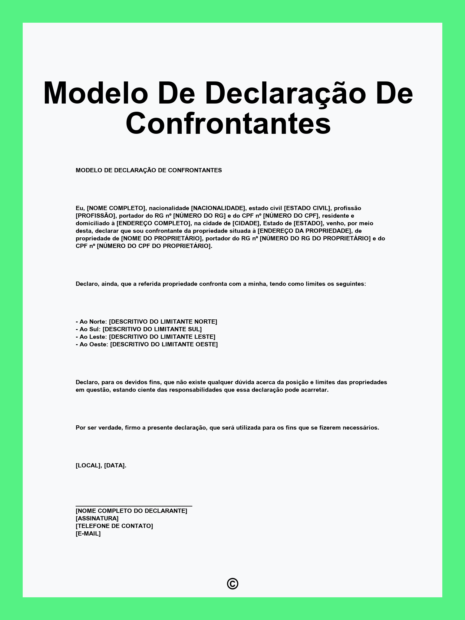 Modelo De Declaração De Confrontantes