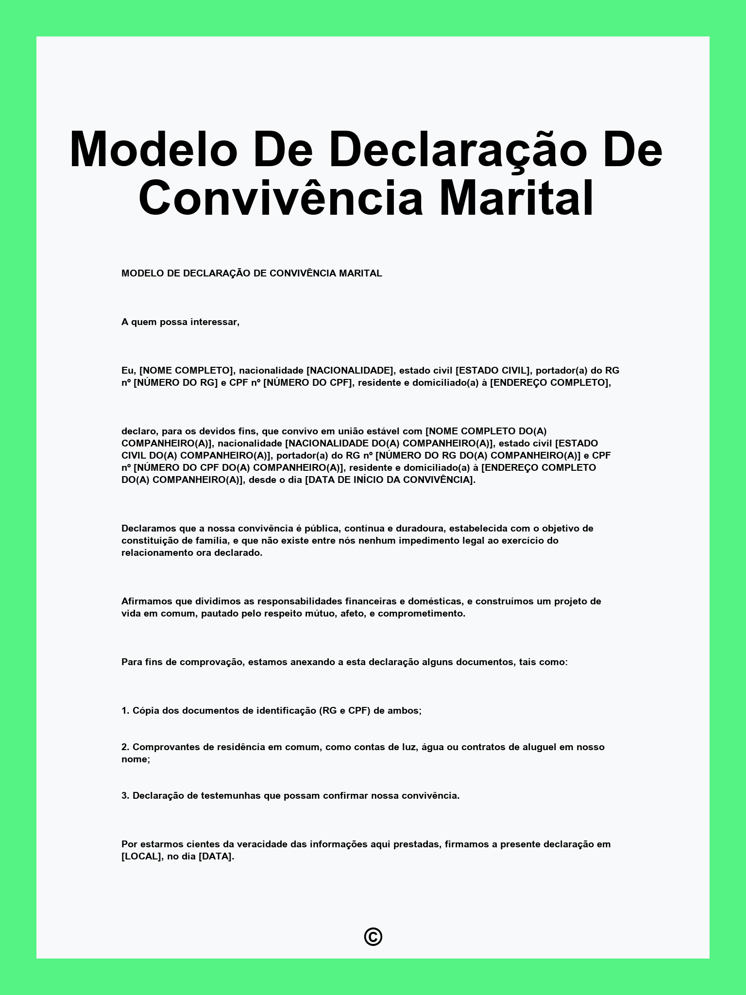 Modelo De Declaração De Convivência Marital