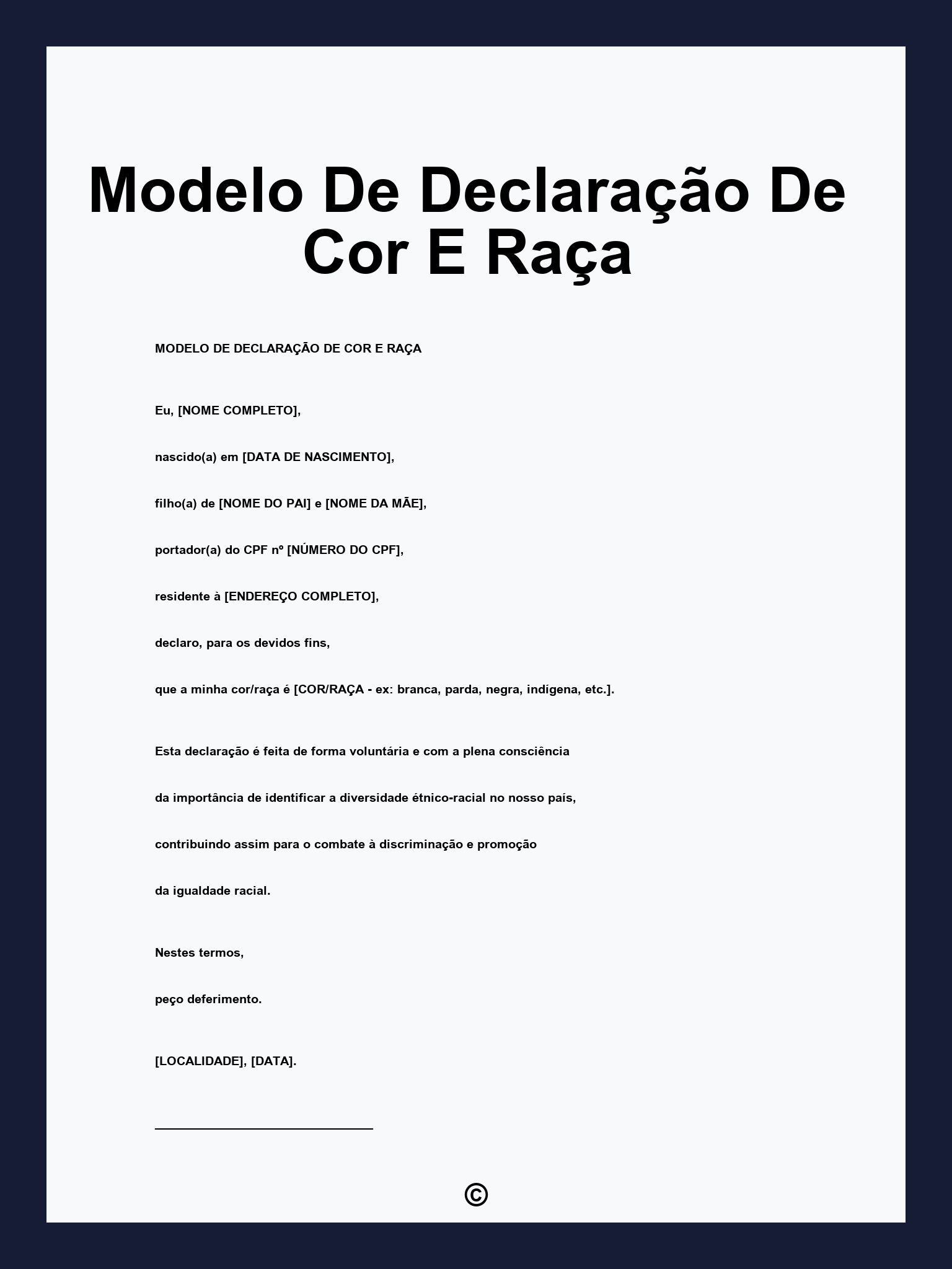 Modelo De Declaração De Cor E Raça