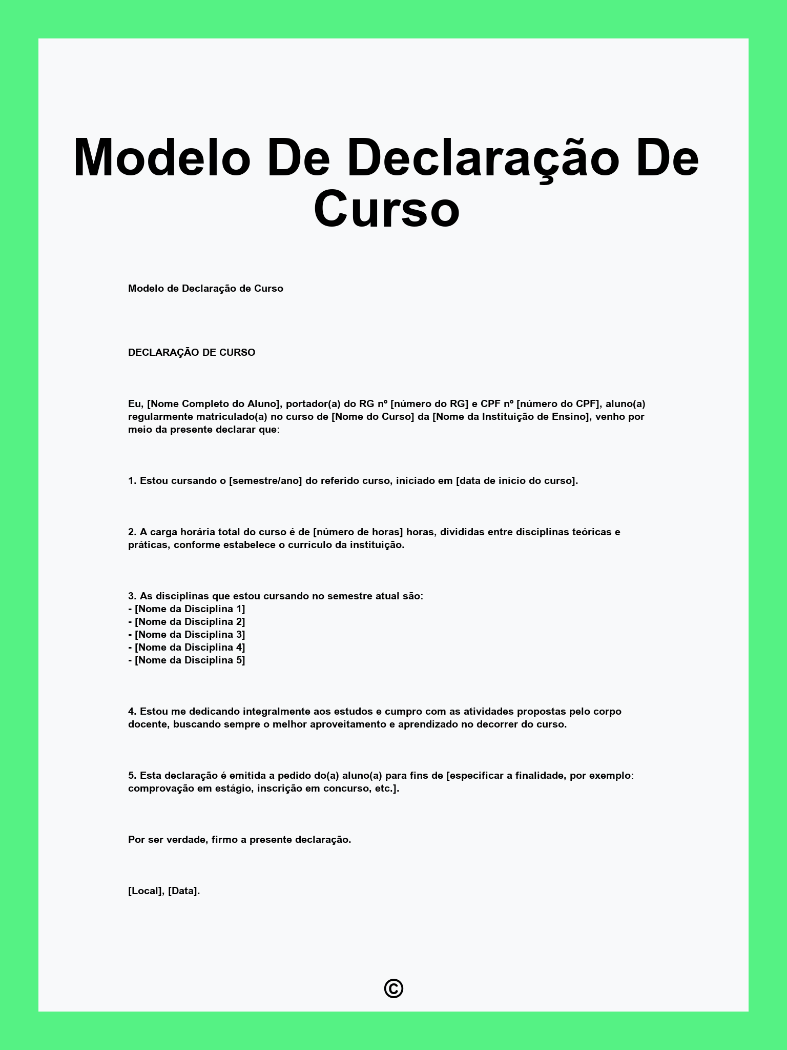 Modelo De Declaração De Curso