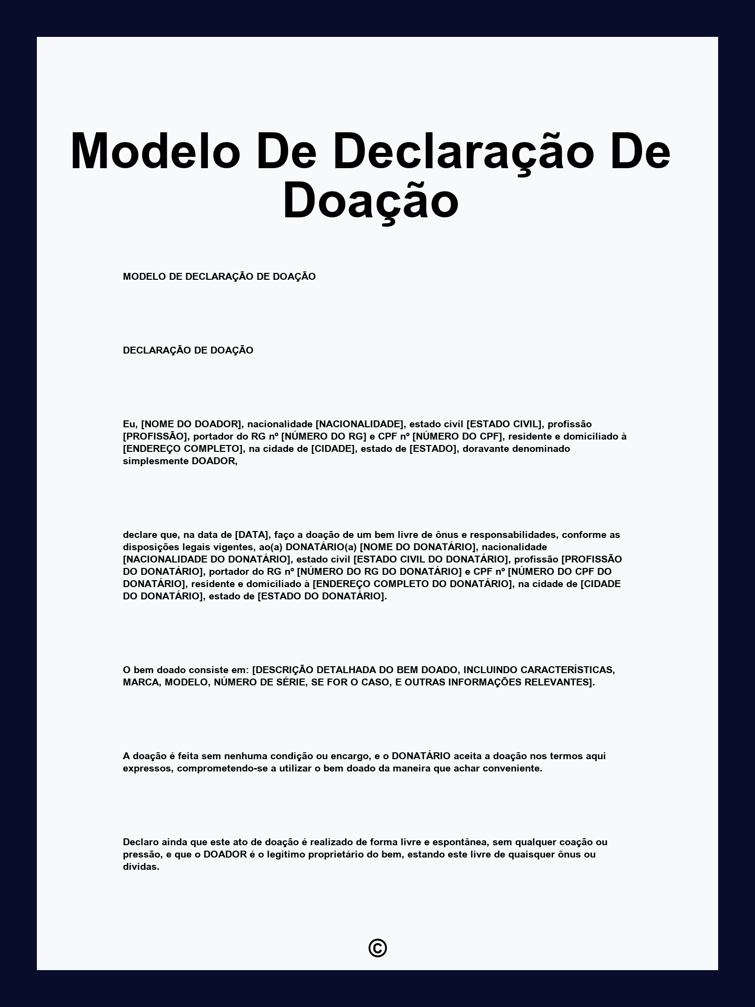 Modelo De Declaração De Doação