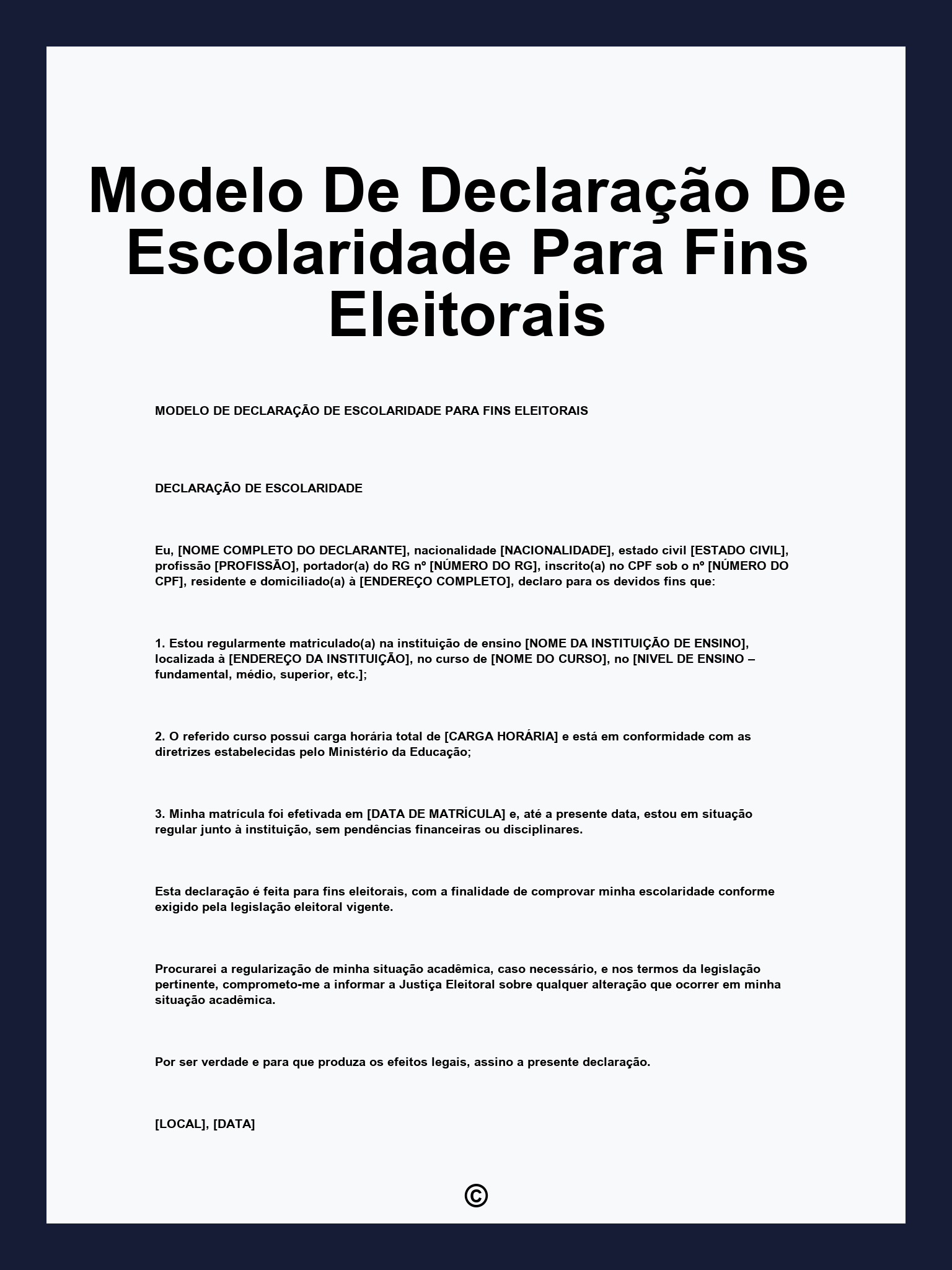 Modelo De Declaração De Escolaridade Para Fins Eleitorais