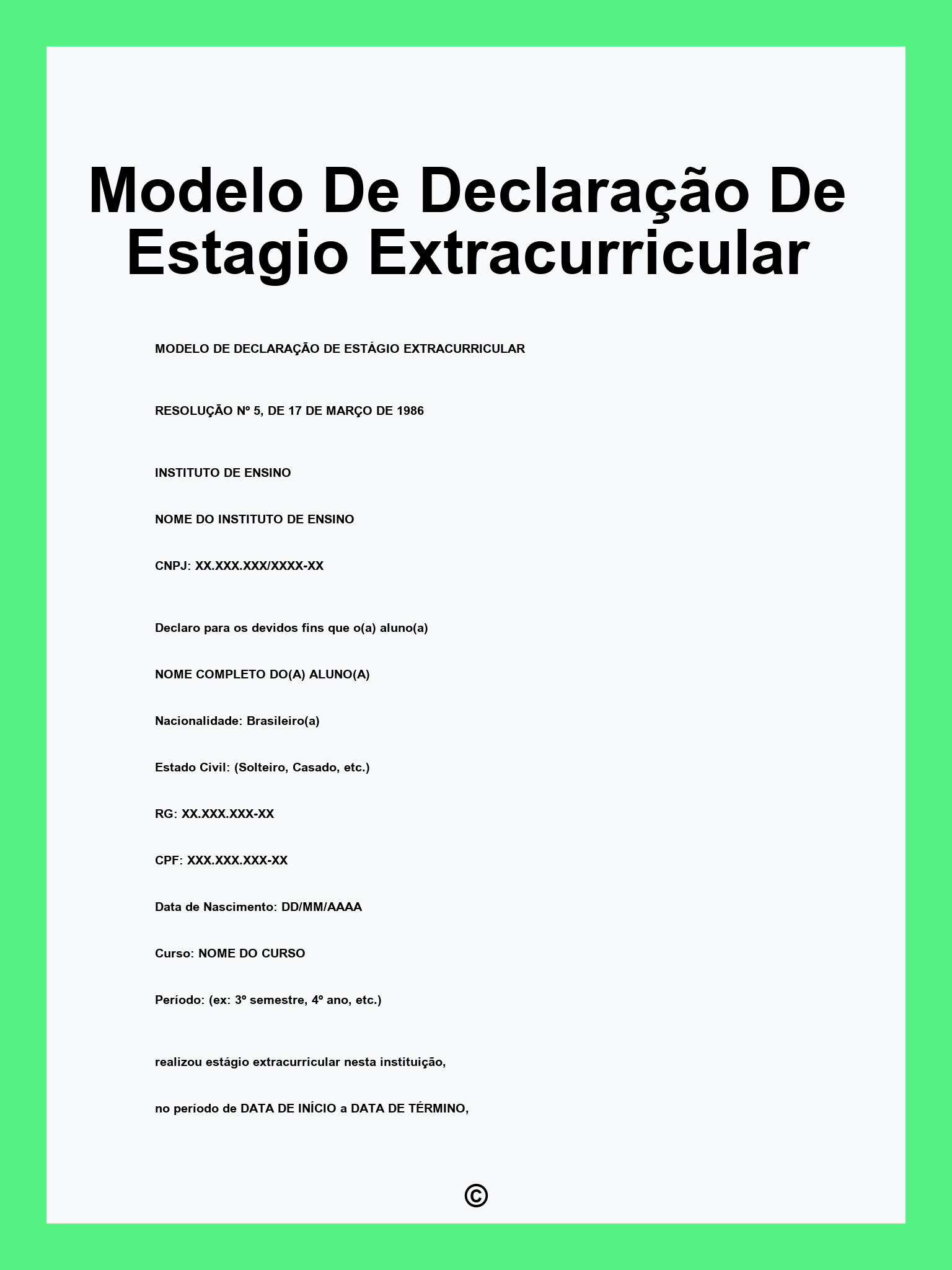 Modelo De Declaração De Estagio Extracurricular