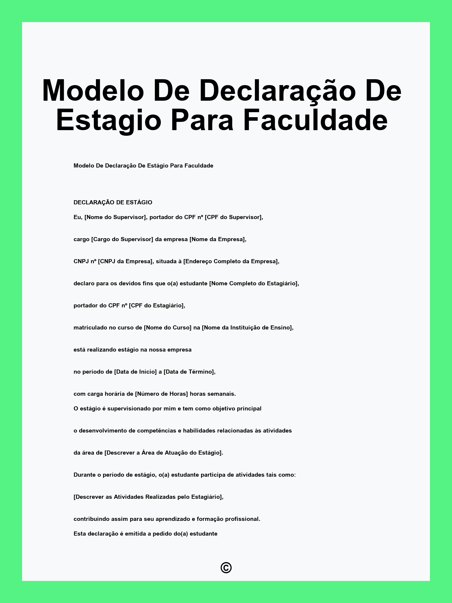 Modelo De Declaração De Estagio Para Faculdade