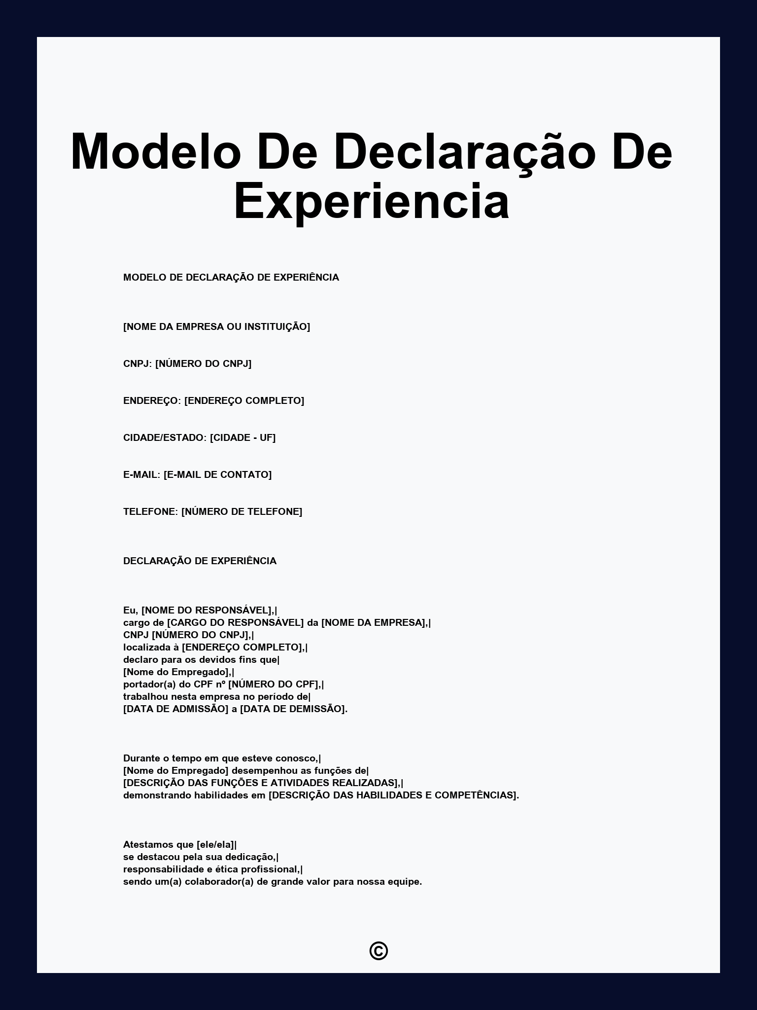 Modelo De Declaração De Experiencia