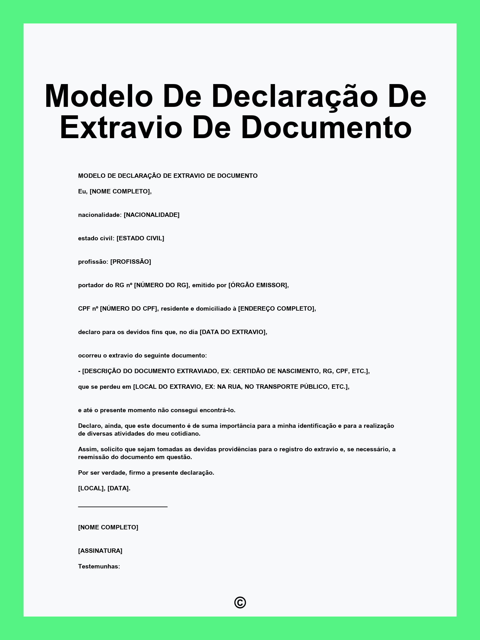Modelo De Declaração De Extravio De Documento