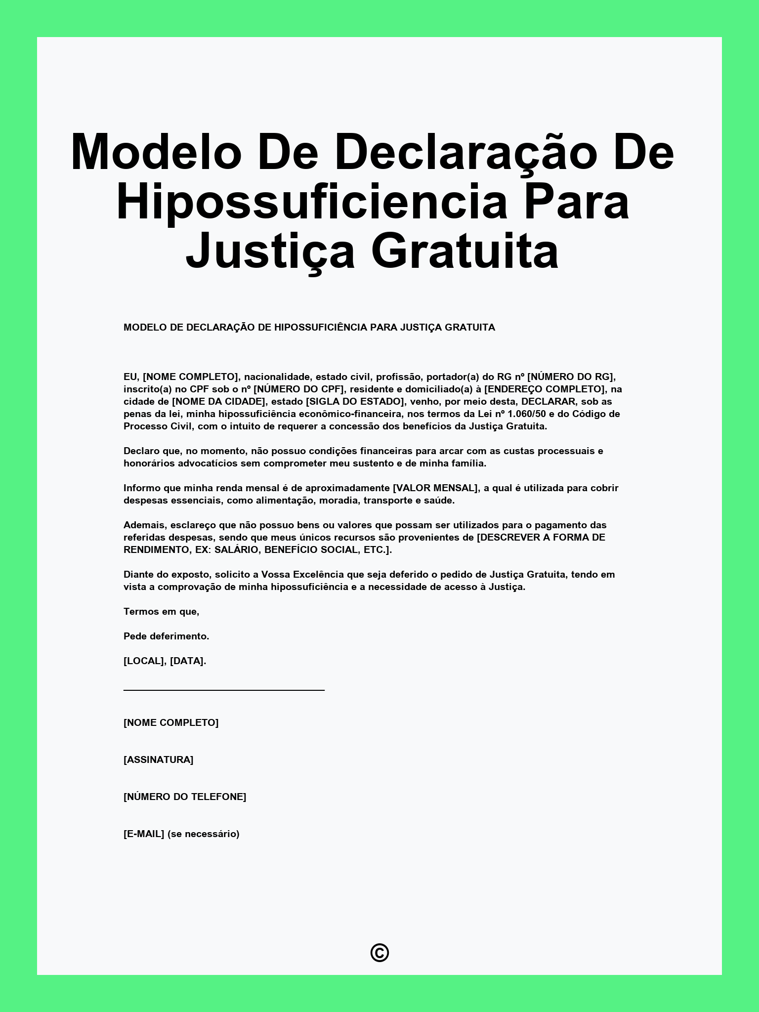 Modelo De Declaração De Hipossuficiencia Para Justiça Gratuita