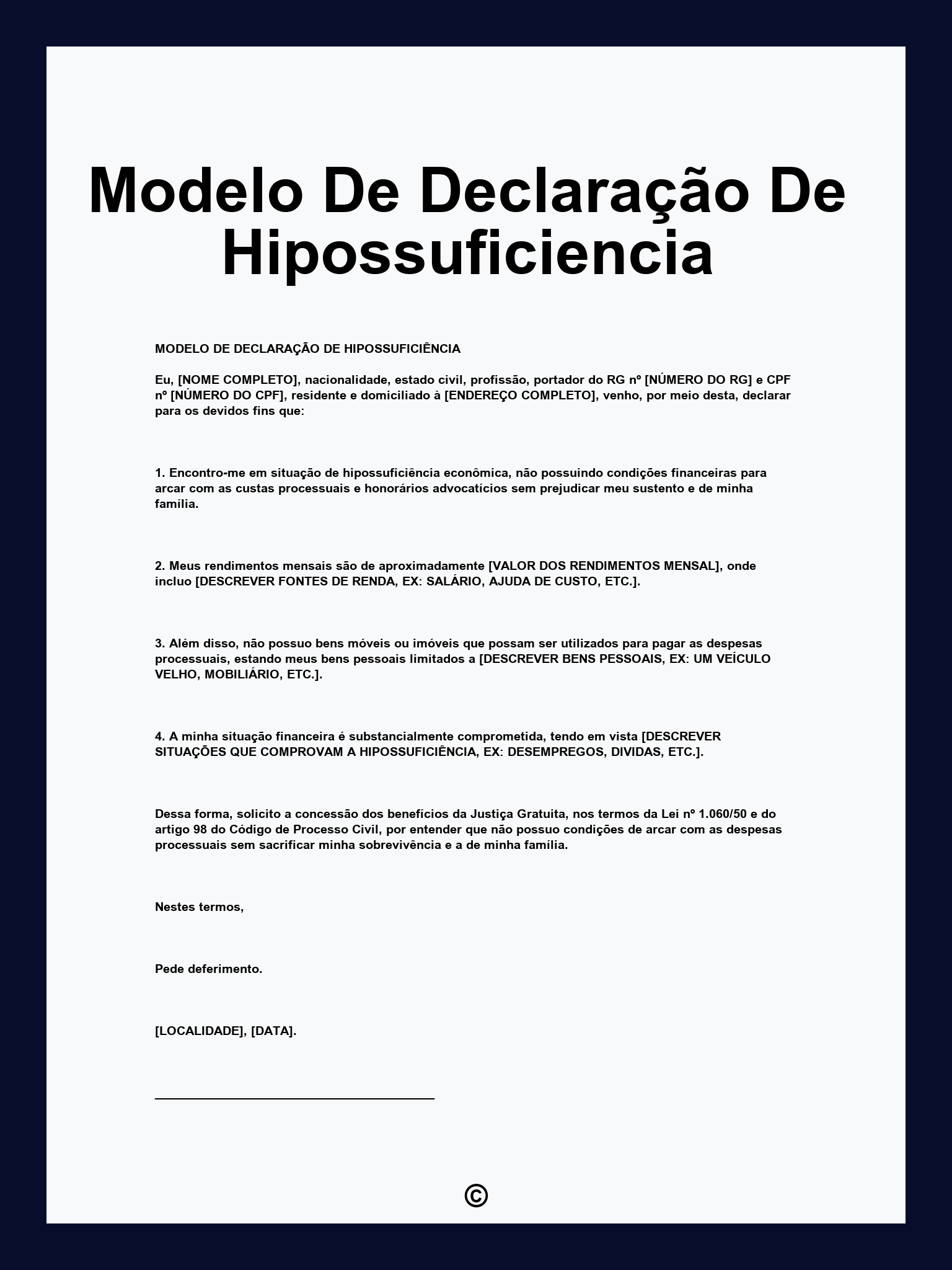 Modelo De Declaração De Hipossuficiencia