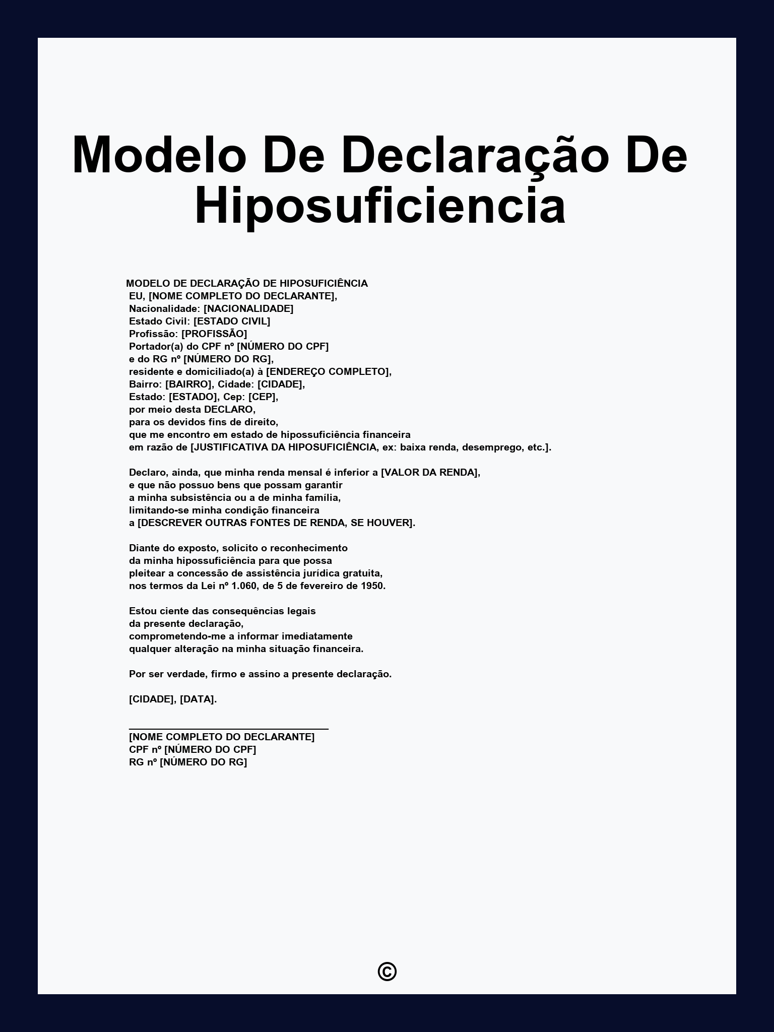 Modelo De Declaração De Hiposuficiencia