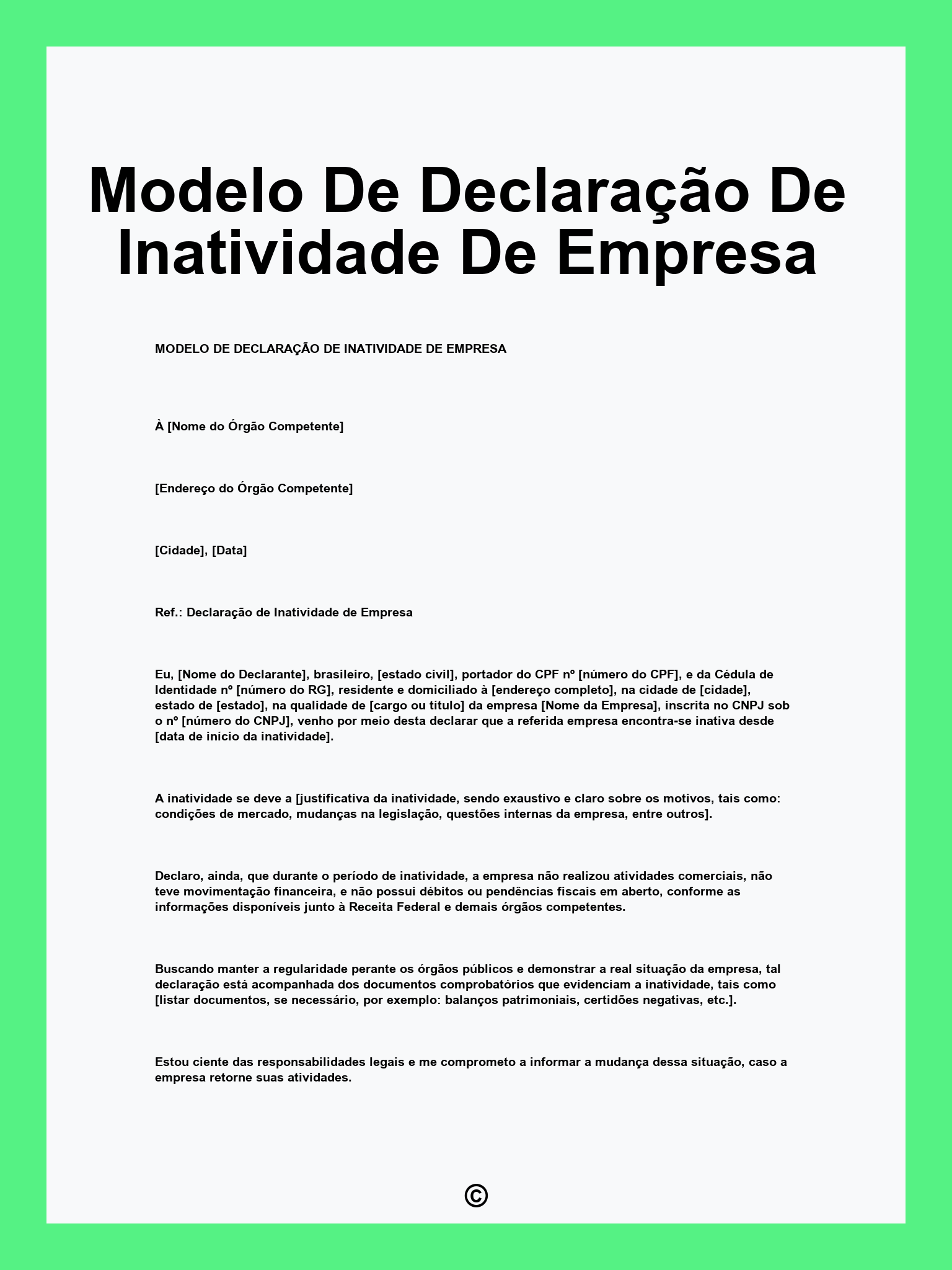 Modelo De Declaração De Inatividade De Empresa