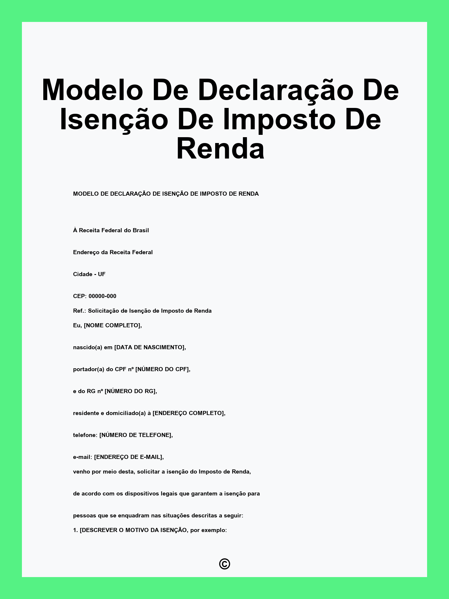 Modelo De Declaração De Isenção De Imposto De Renda