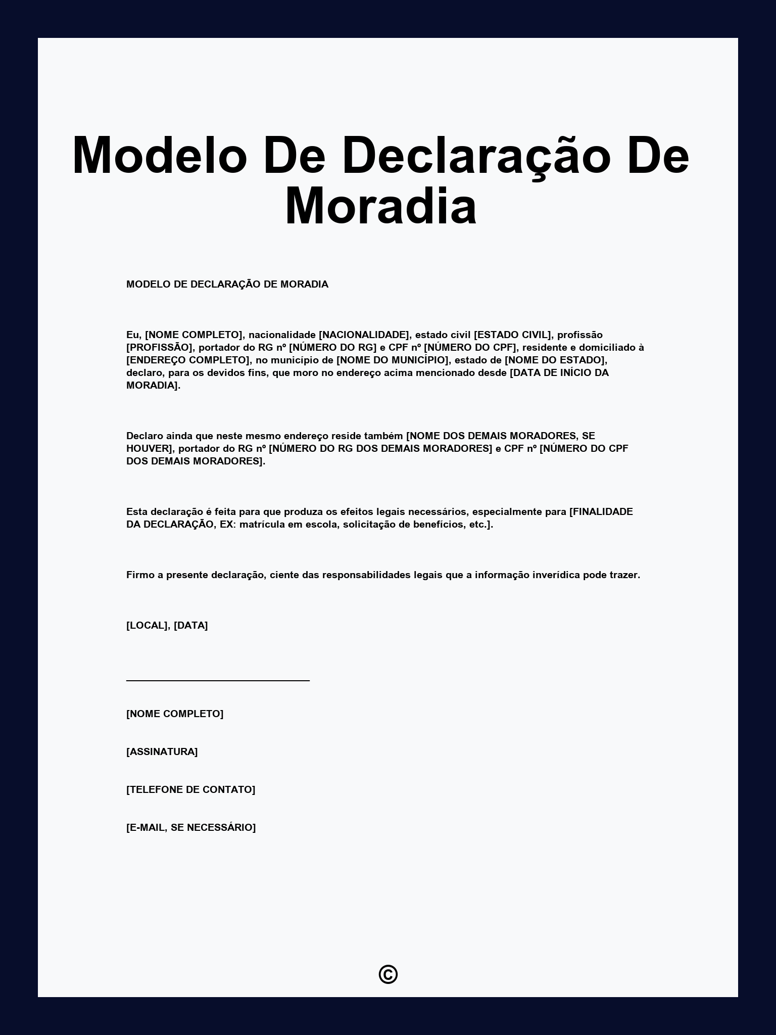 Modelo De Declaração De Moradia