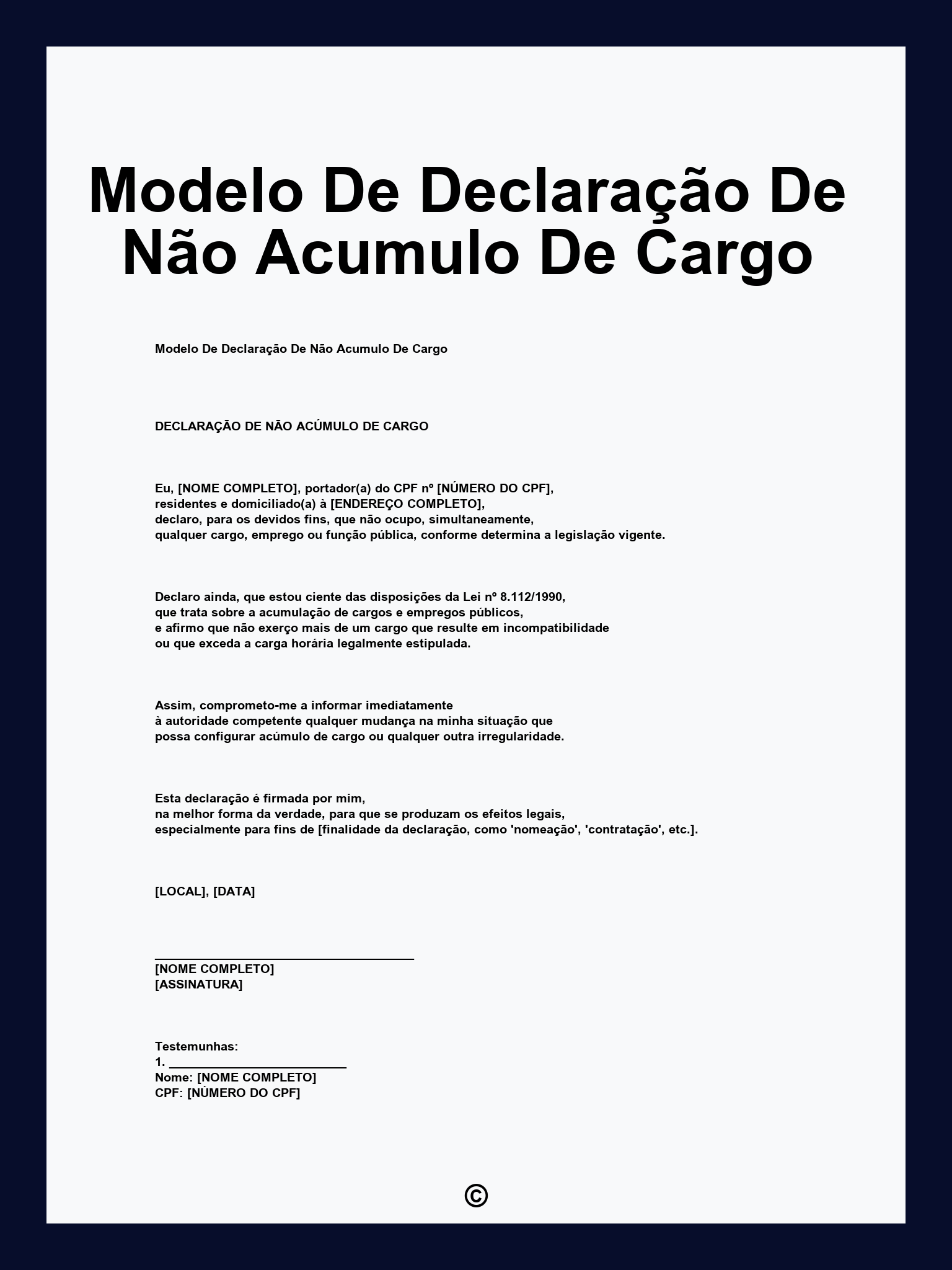 Modelo De Declaração De Não Acumulo De Cargo