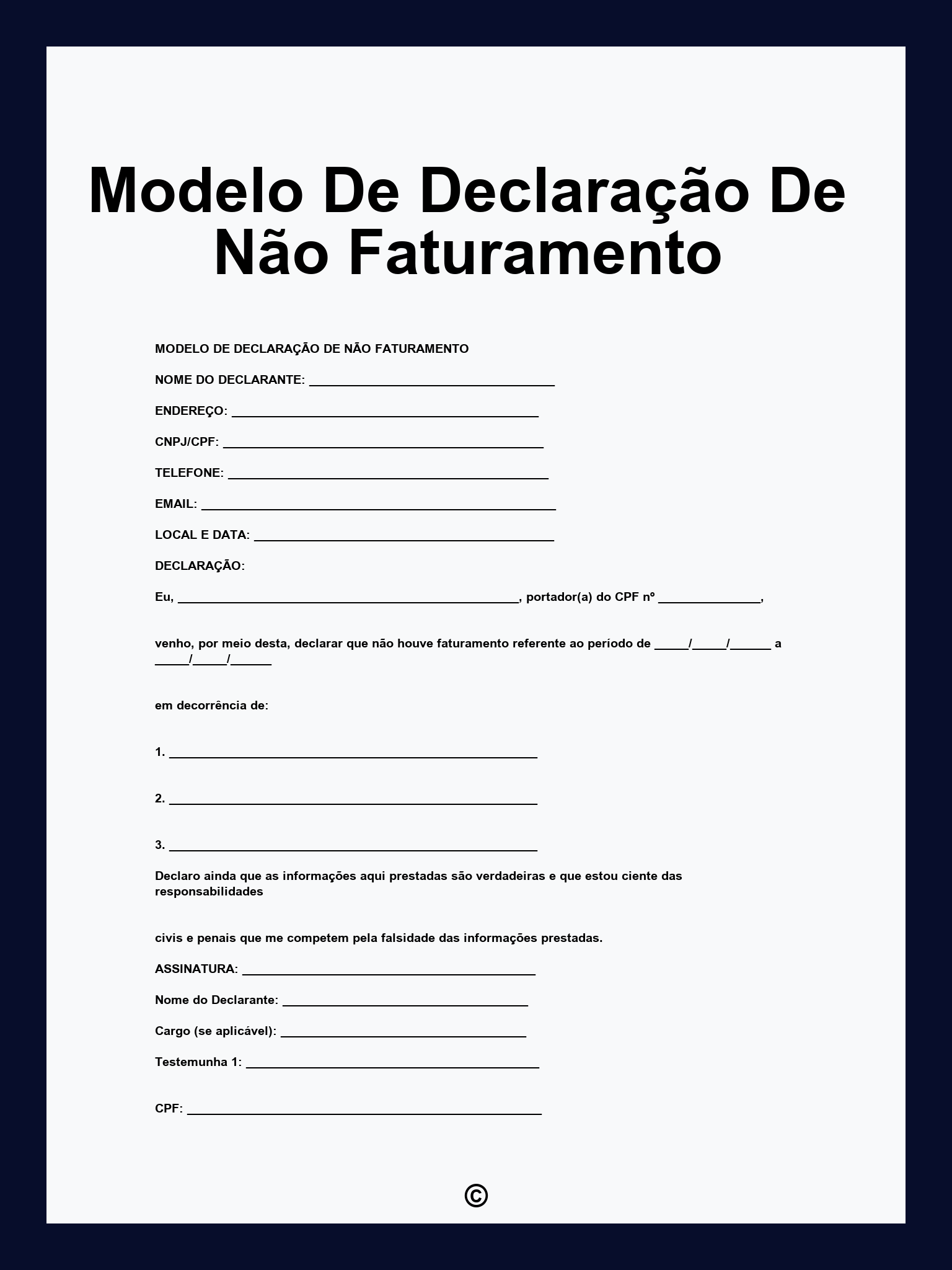 Modelo De Declaração De Não Faturamento