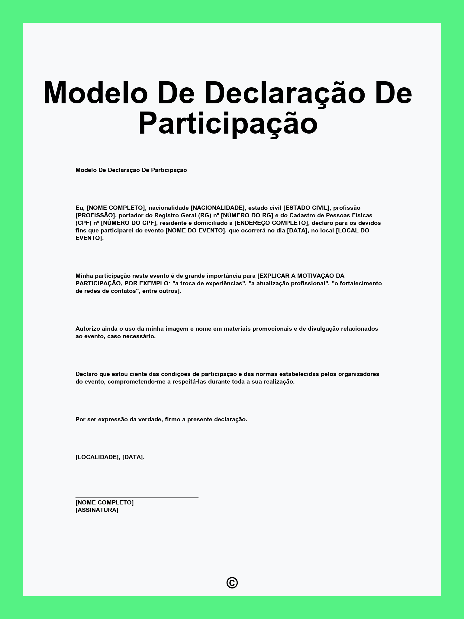 Modelo De Declaração De Participação