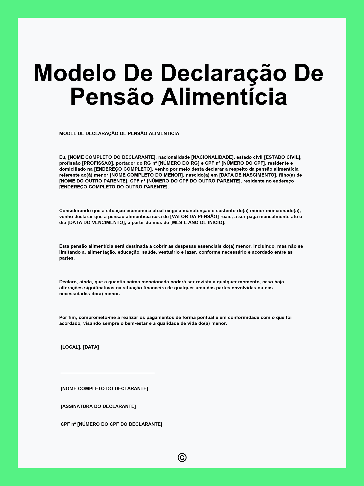 Modelo De Declaração De Pensão Alimentícia