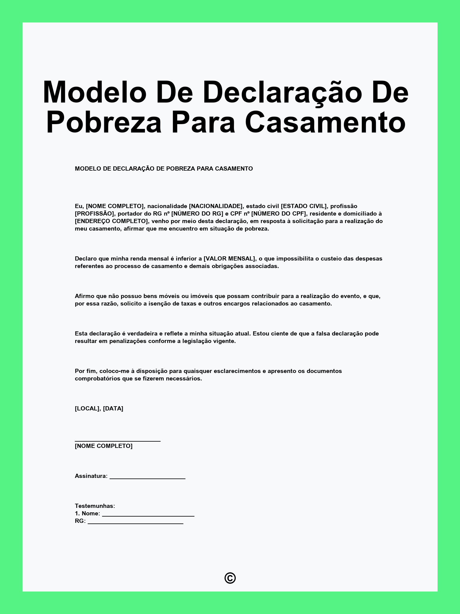Modelo De Declaração De Pobreza Para Casamento