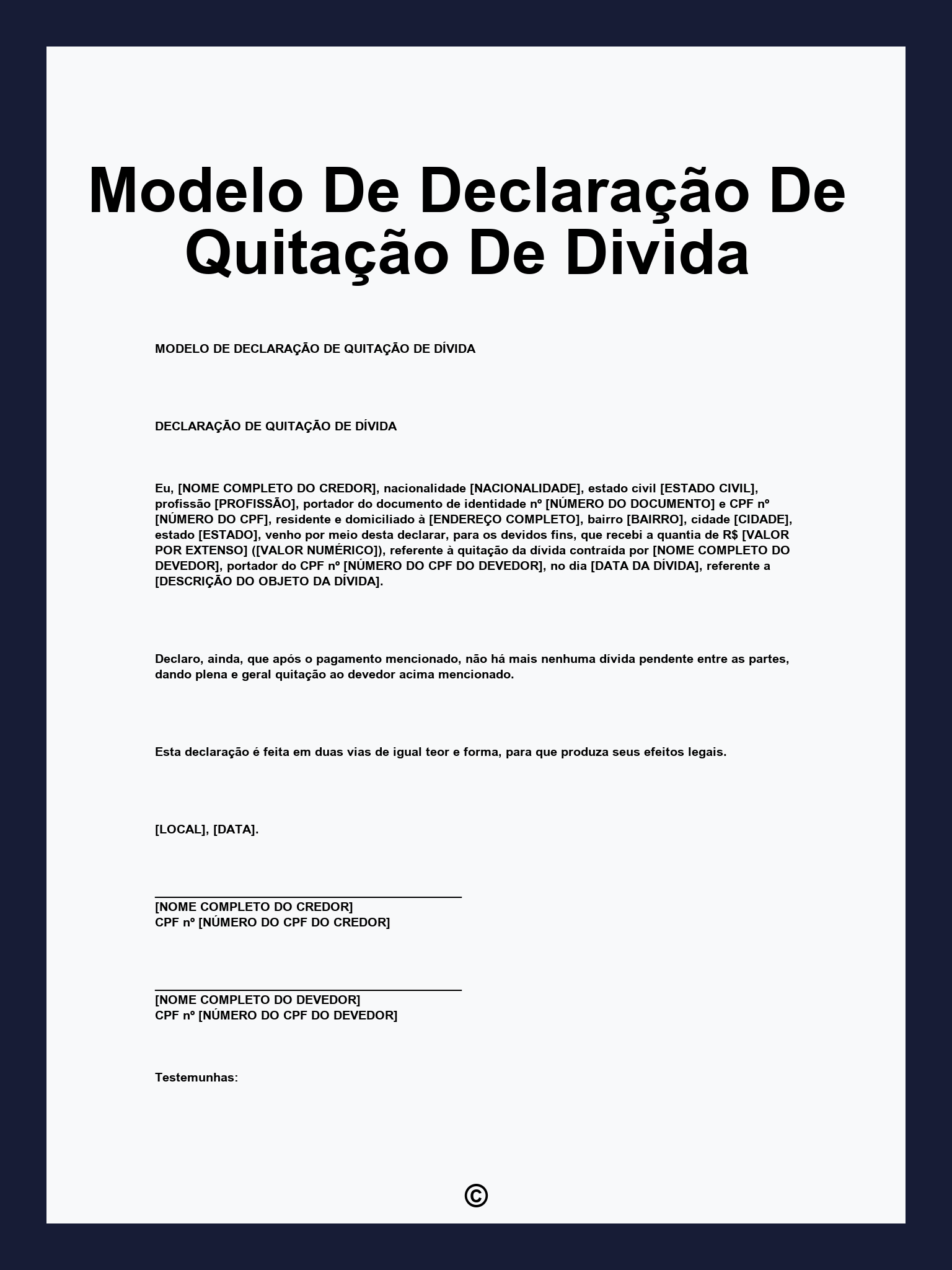 Modelo De Declaração De Quitação De Divida
