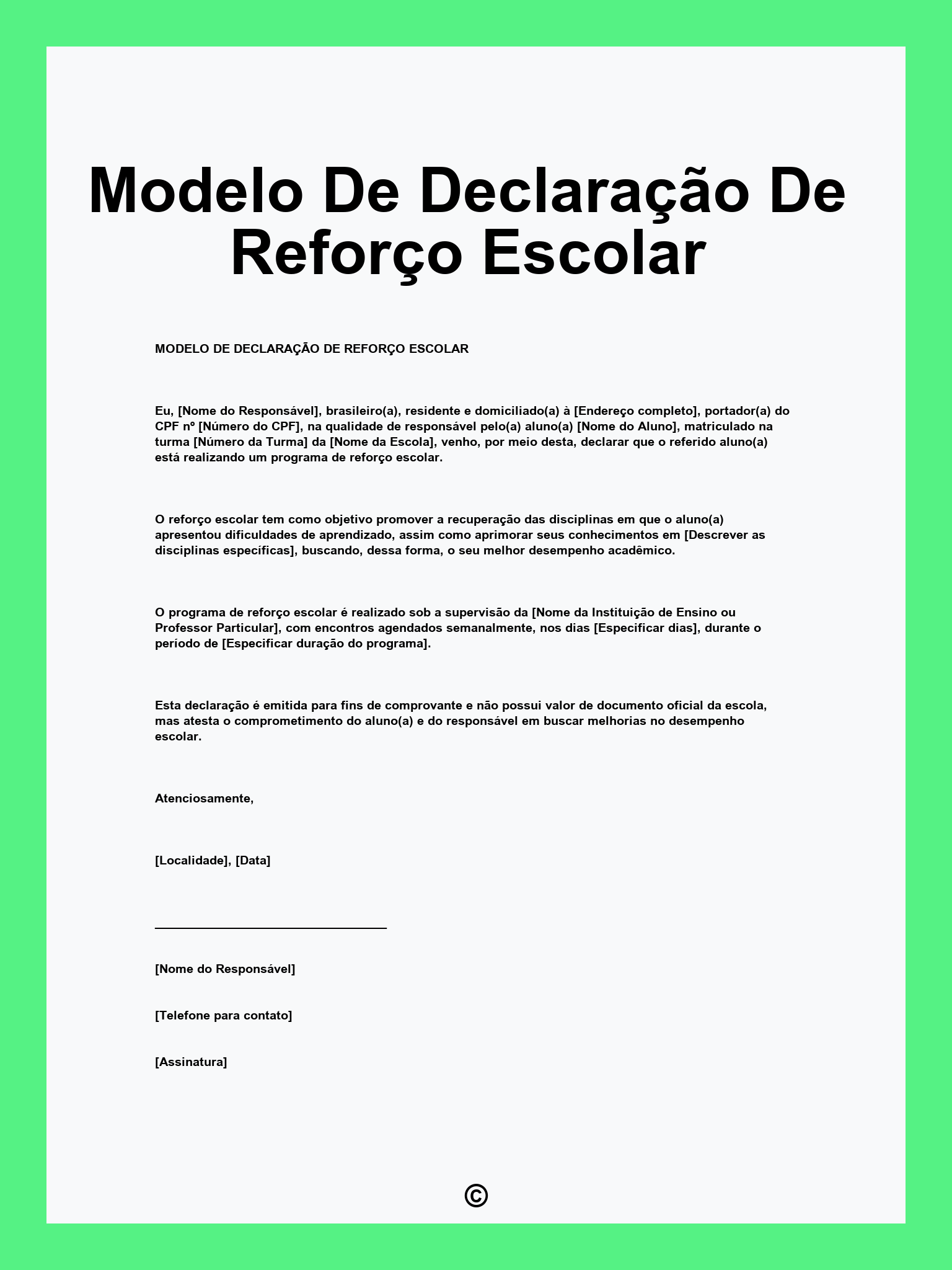 Modelo De Declaração De Reforço Escolar