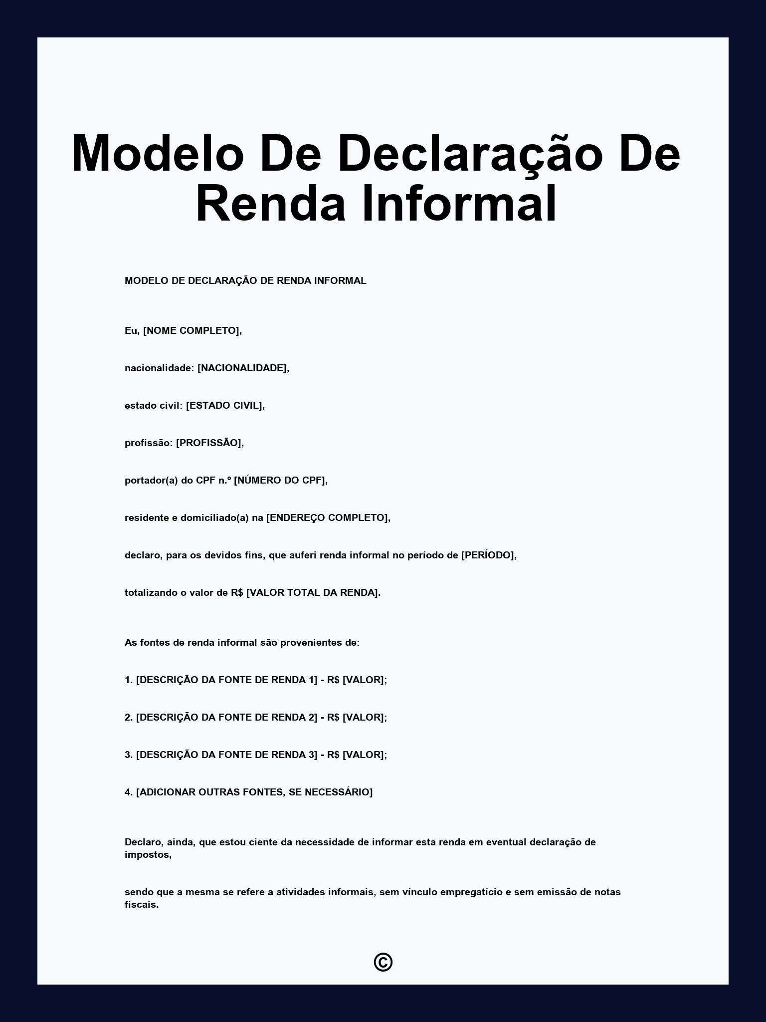 Modelo De Declaração De Renda Informal
