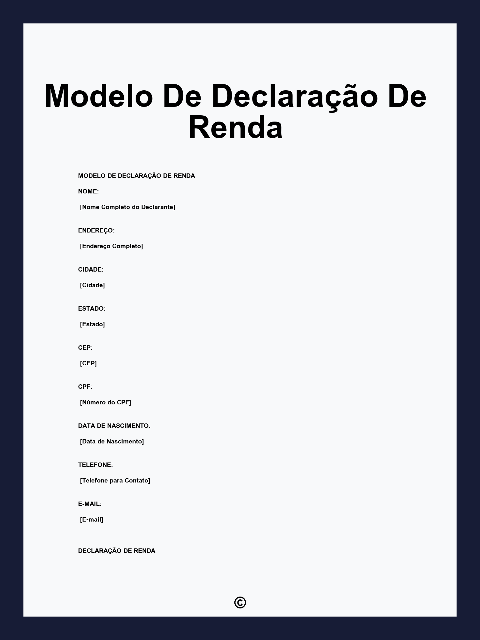 Modelo De Declaração De Renda
