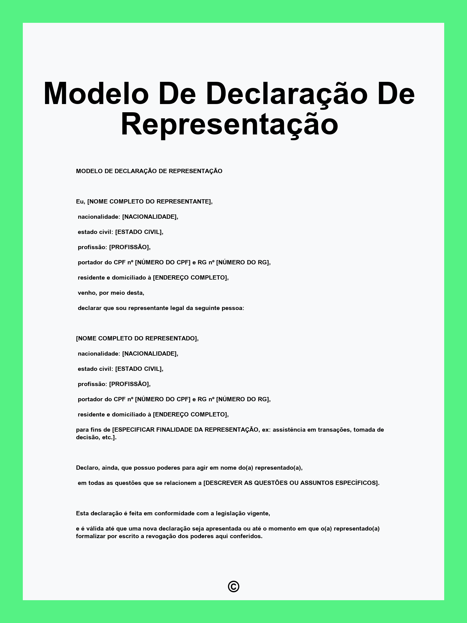 Modelo De Declaração De Representação