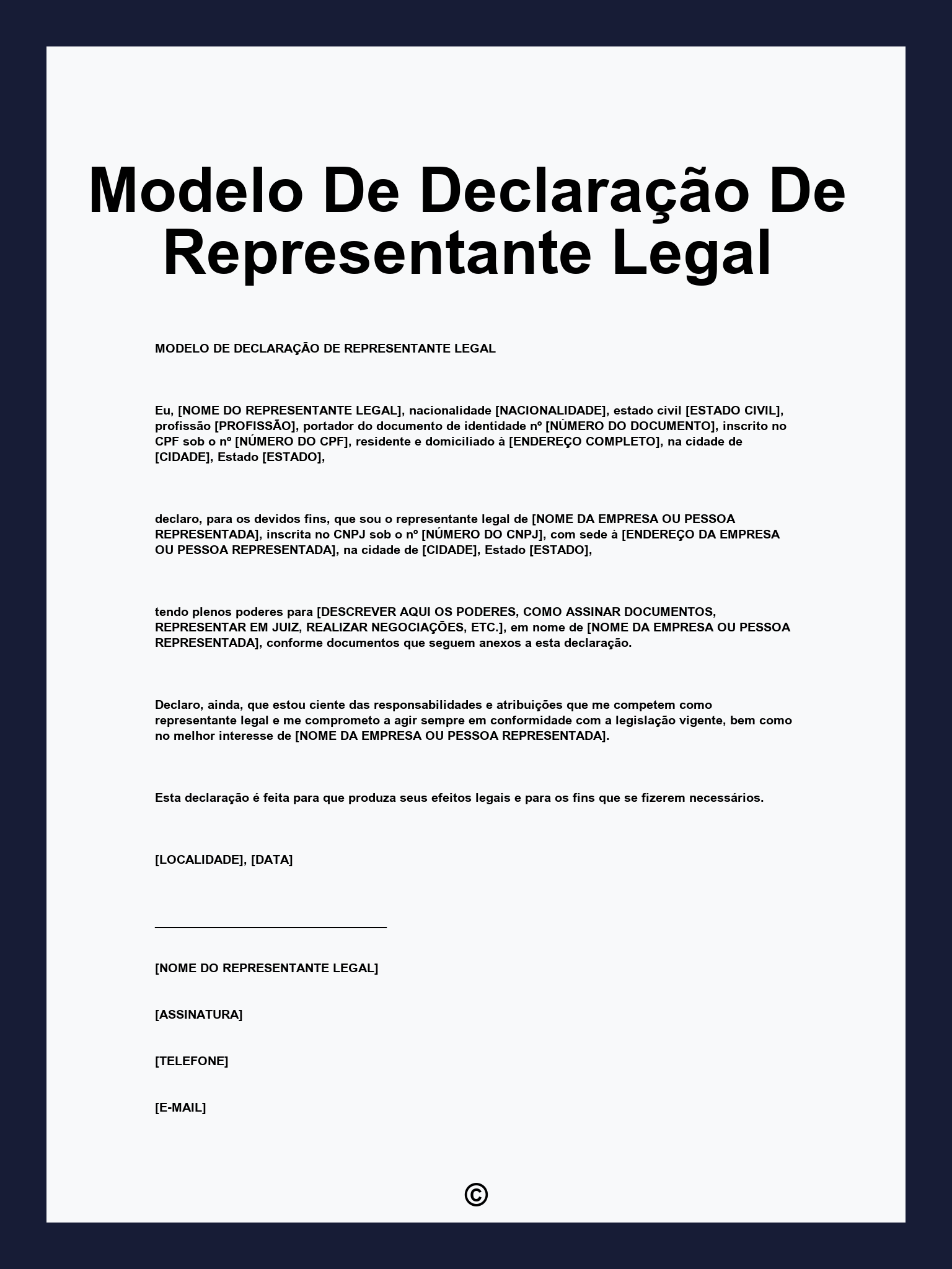Modelo De Declaração De Representante Legal