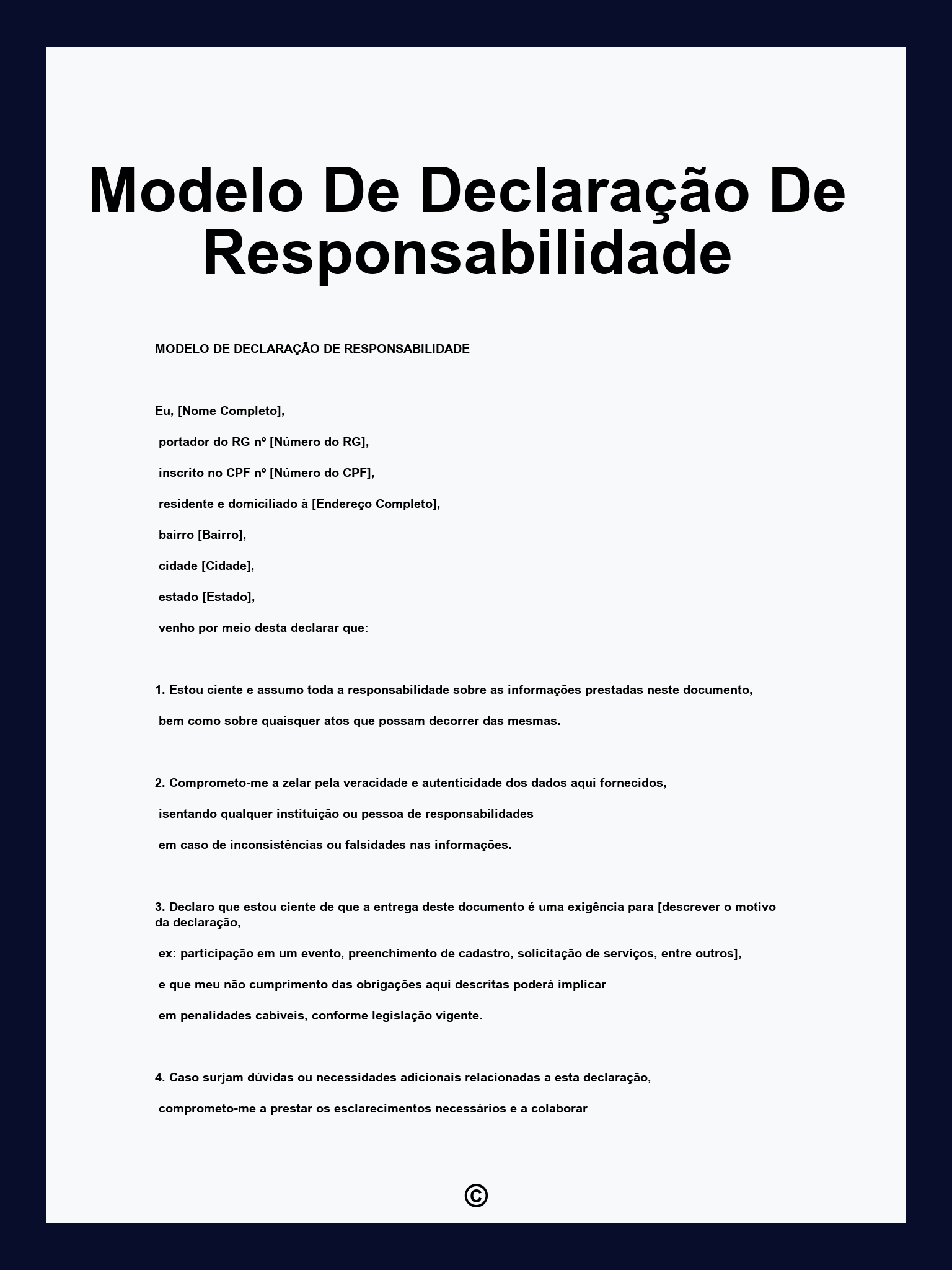 Modelo De Declaração De Responsabilidade