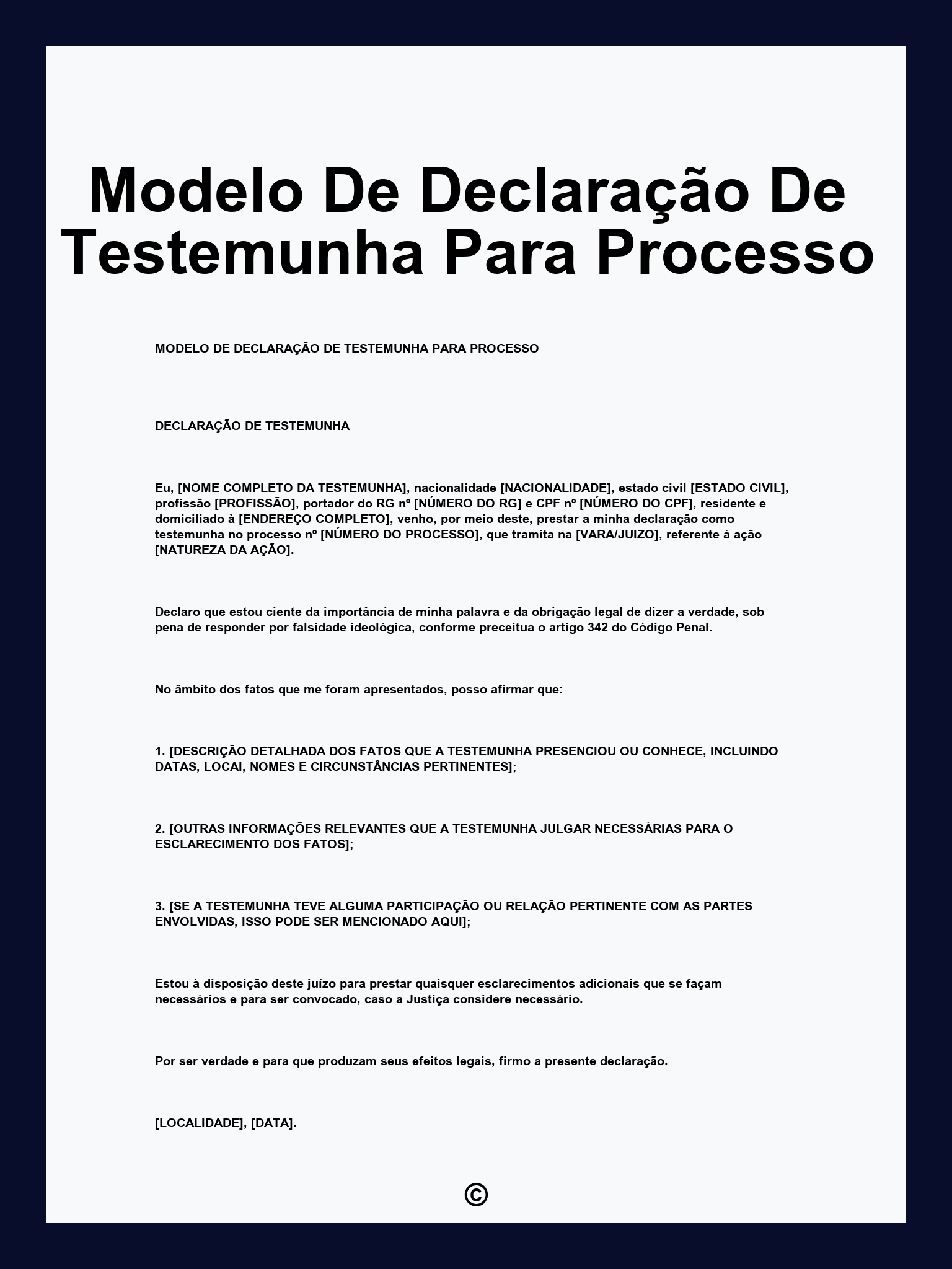 Modelo De Declaração De Testemunha Para Processo