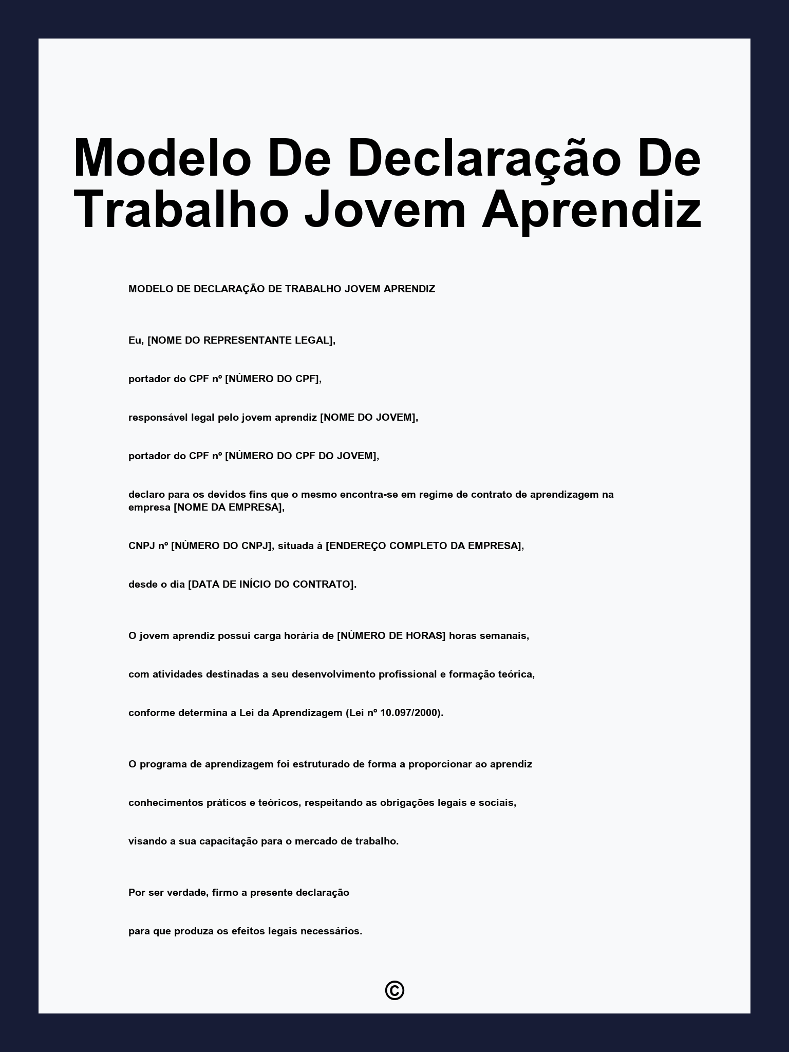 Modelo De Declaração De Trabalho Jovem Aprendiz