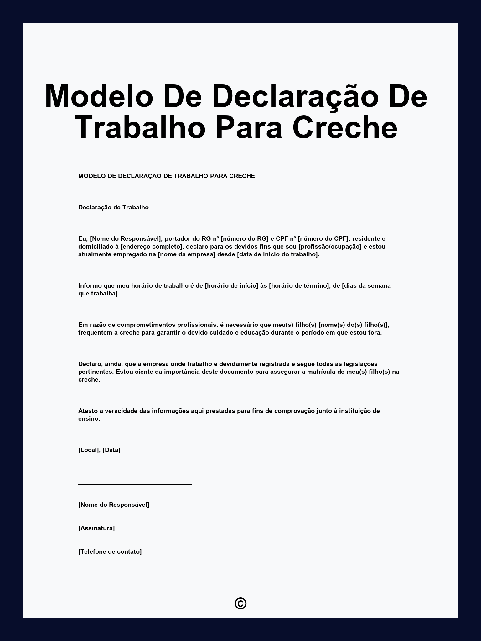 Modelo De Declaração De Trabalho Para Creche