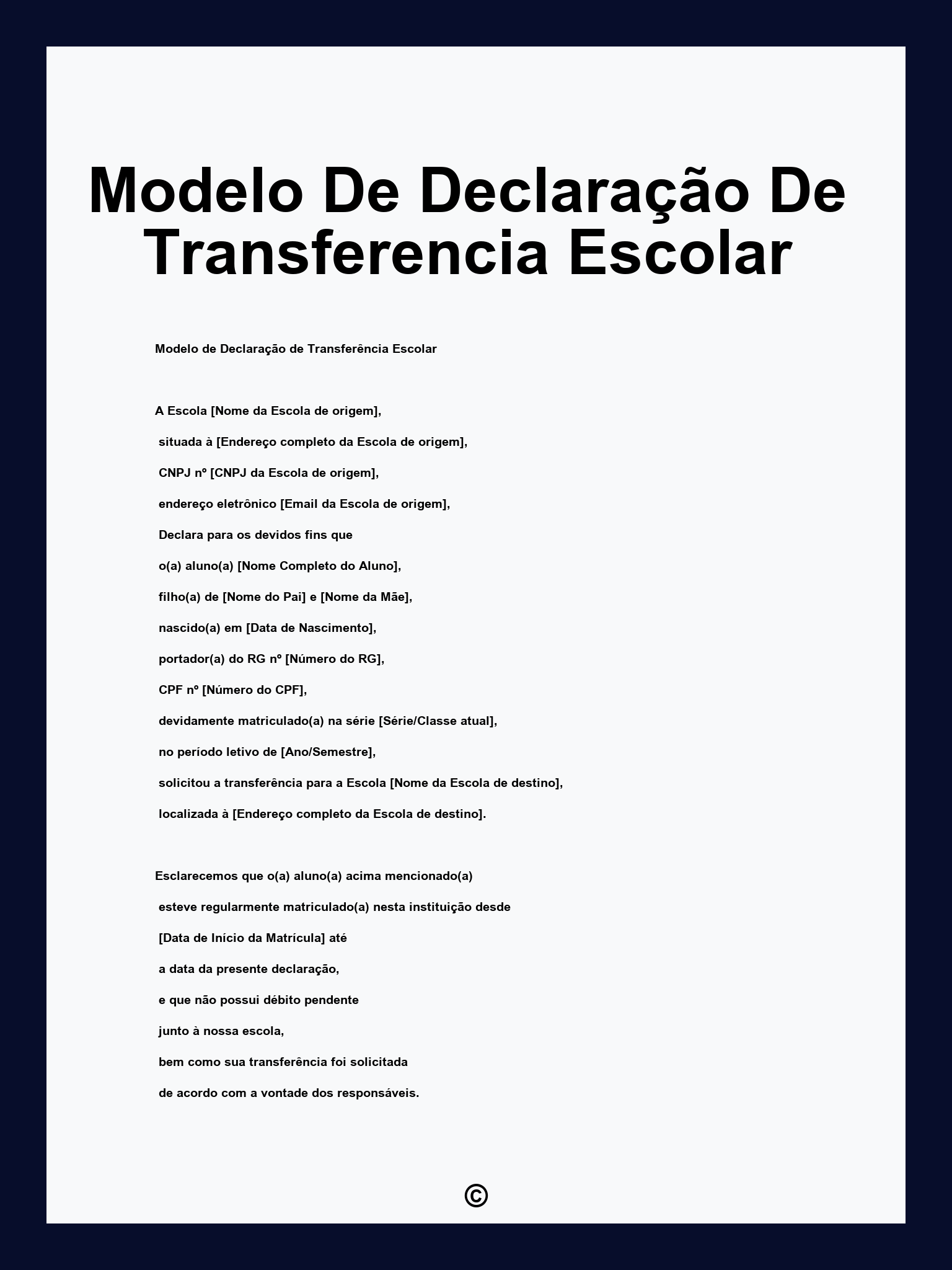 Modelo De Declaração De Transferencia Escolar