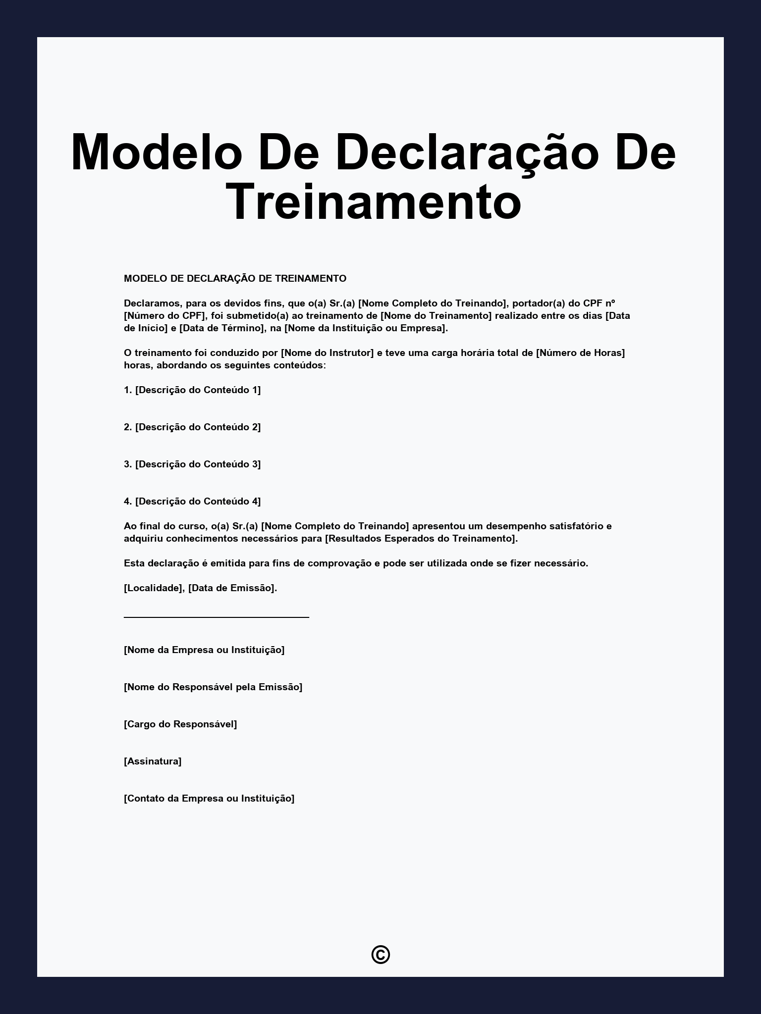 Modelo De Declaração De Treinamento